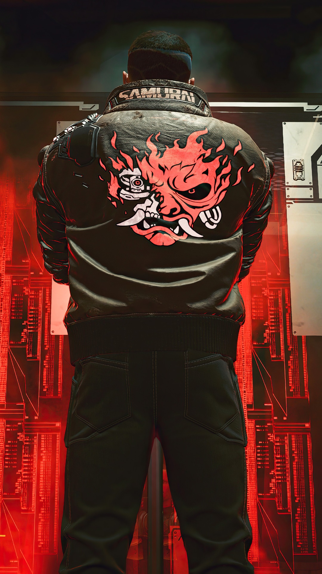 Cyberpunk 2077 Samurai jacket with red oni mask HD Phone Wallpaper