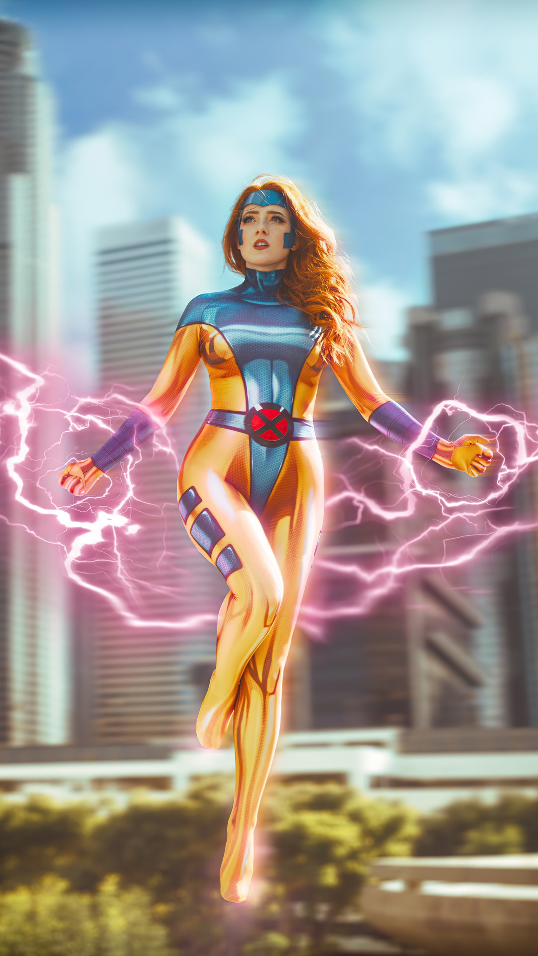 Jean Grey cosplay with lightning powers HD Phone Wallpaper