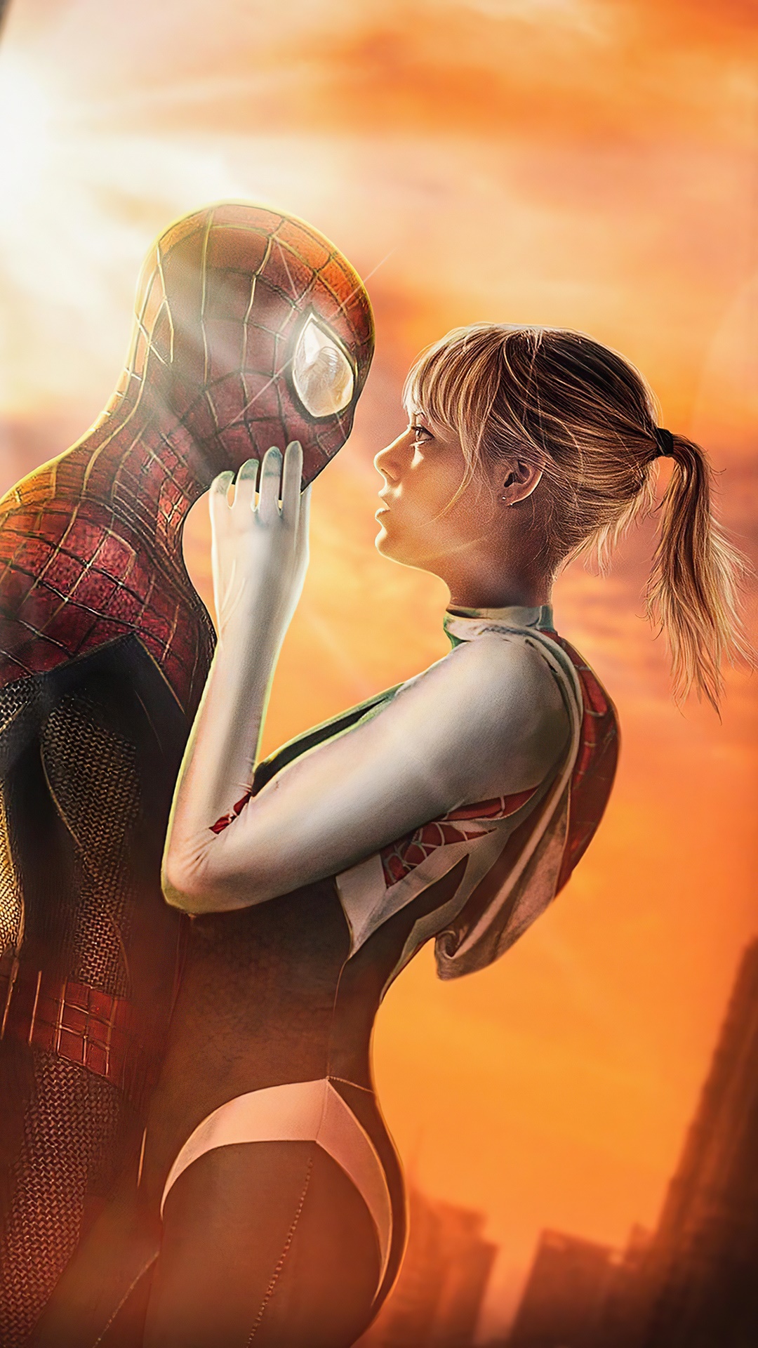 Spider-Man and Gwen Stacy Artwork HD Phone Wallpaper