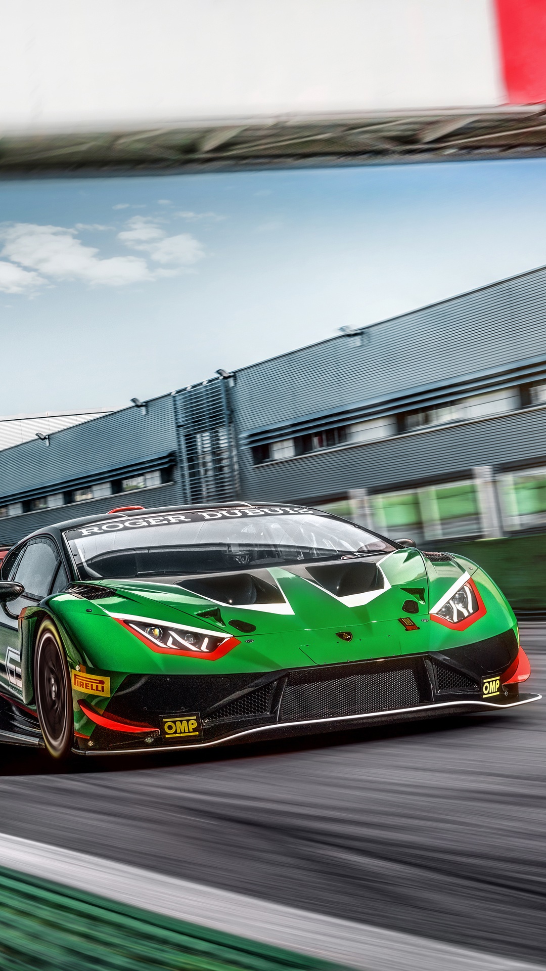 Green Lamborghini Huracan GT3 race car on track HD Phone Wallpaper