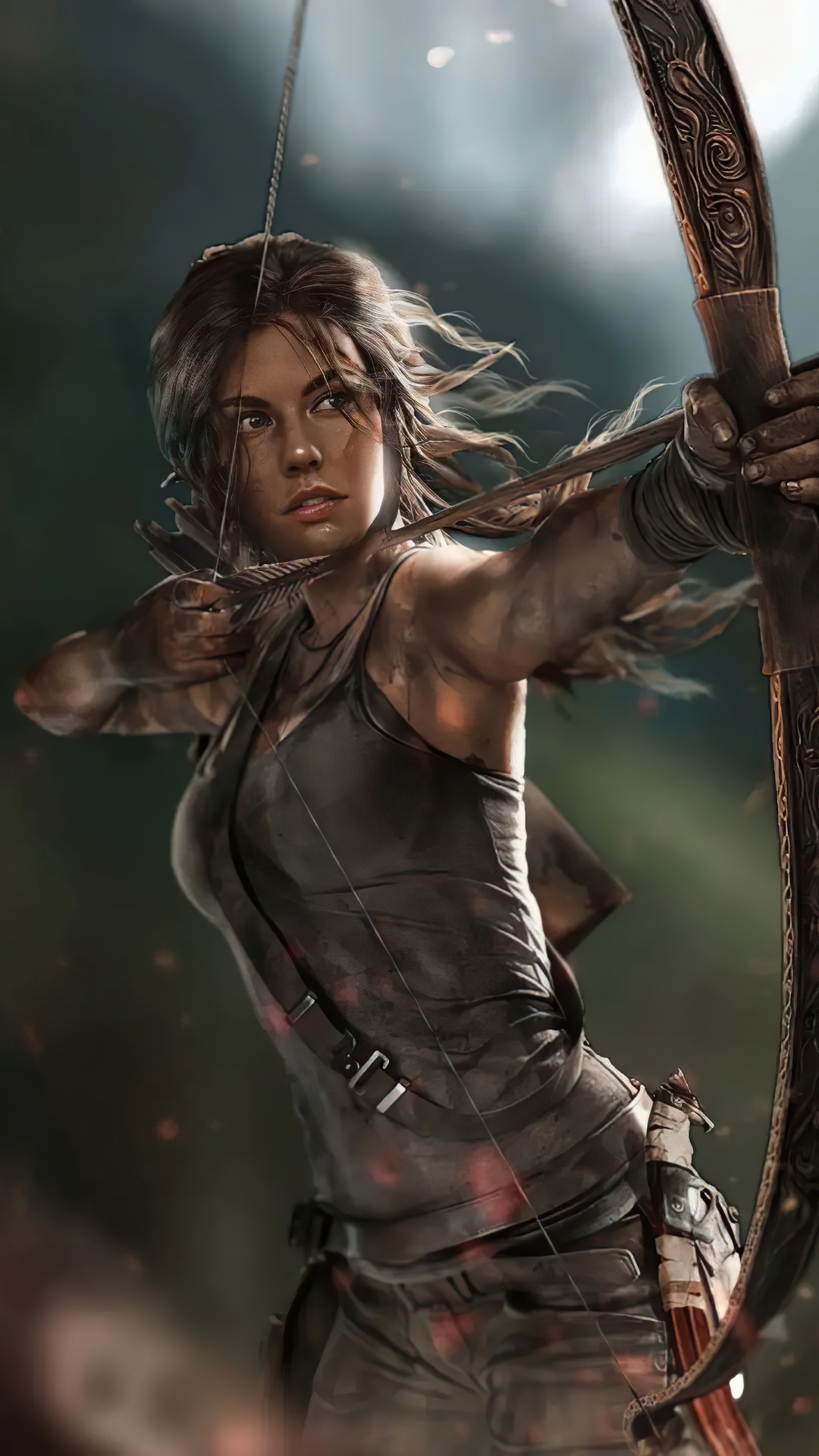 Lara Croft aiming a bow and arrow HD Phone Wallpaper