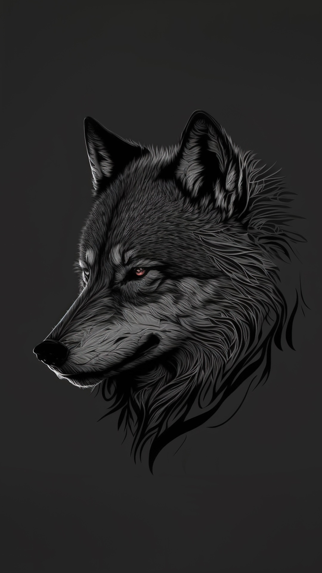 Minimalist artwork of a wolf in dark tones HD Phone Wallpaper