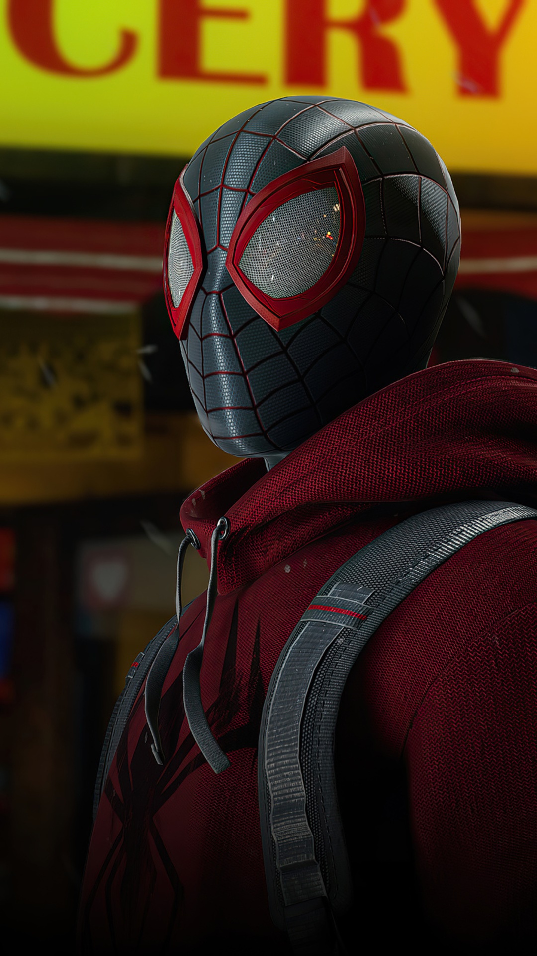 Spider-Man Miles Morales in Red Hoodie 4K HD Phone Wallpaper