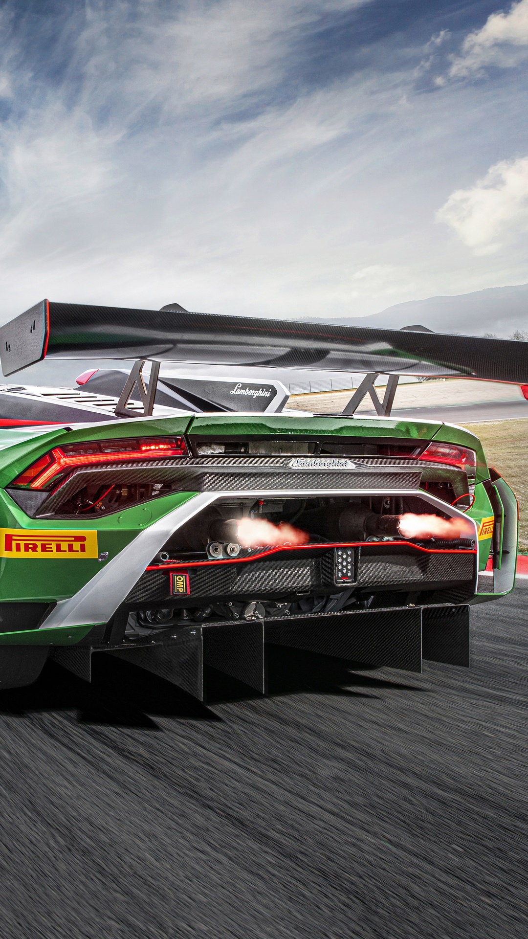 Lamborghini Huracan GT3 EVO2 rear view with flames HD Phone Wallpaper