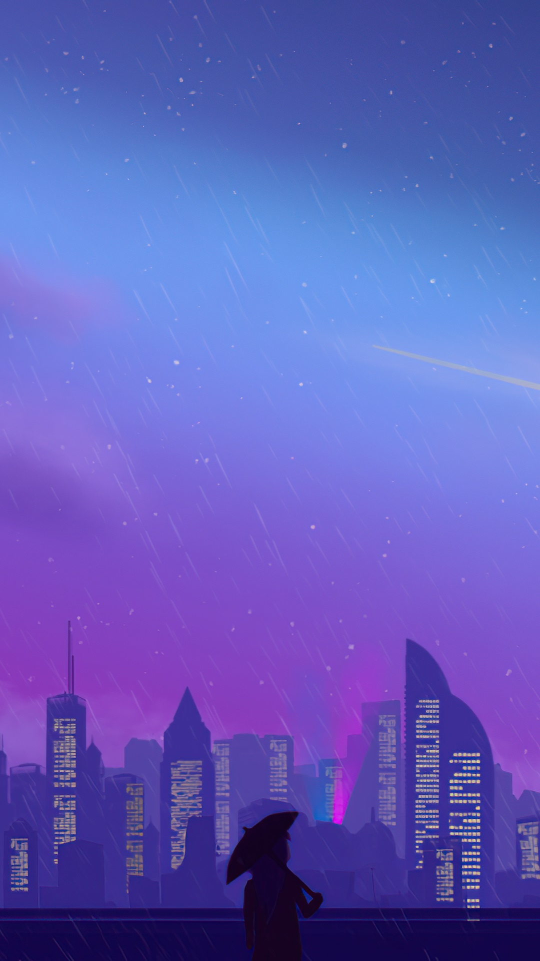 Digital Art of a Cityscape at Night with Rain HD Phone Wallpaper