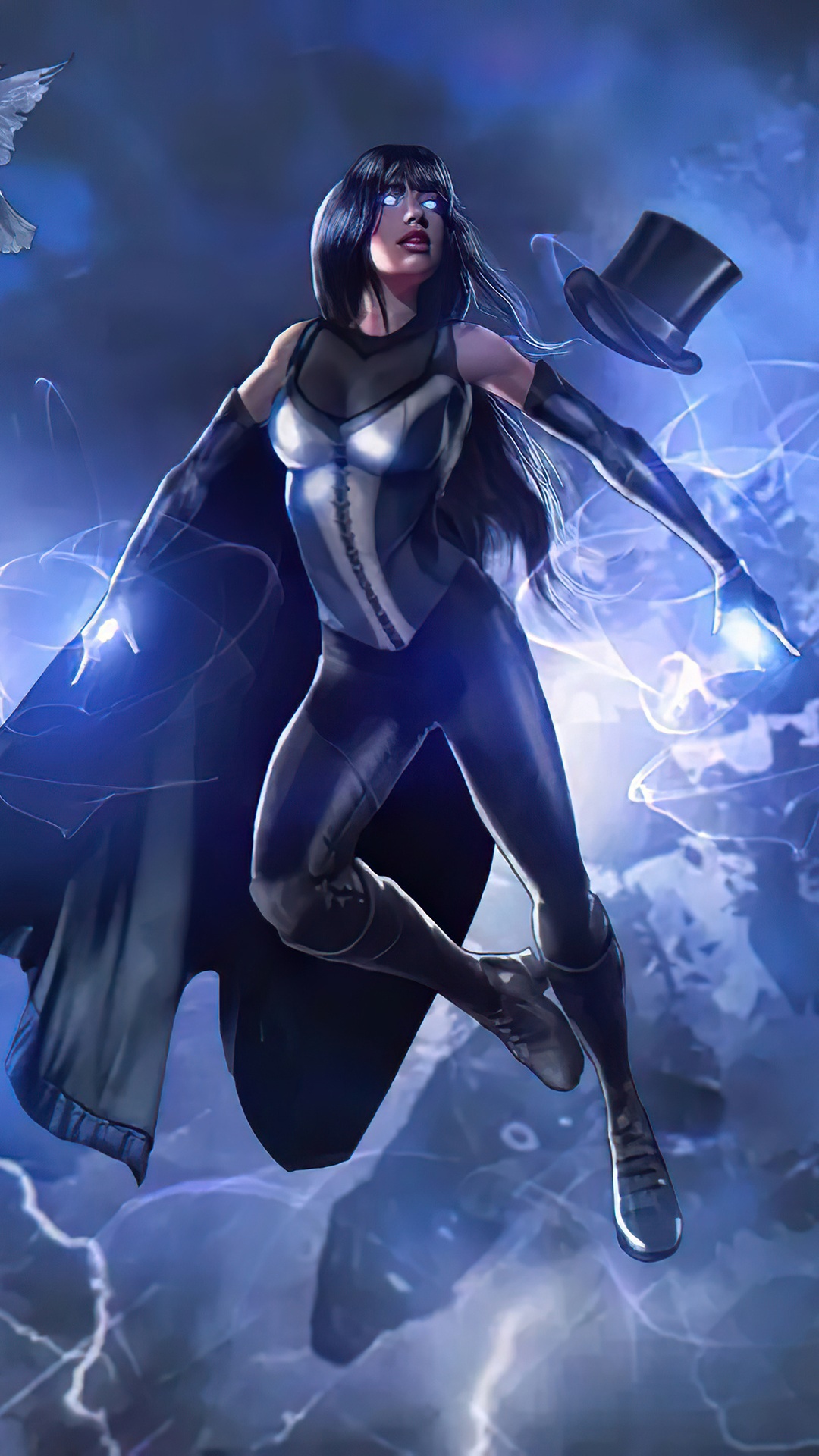 Zatanna in a magical storm with a top hat HD Phone Wallpaper