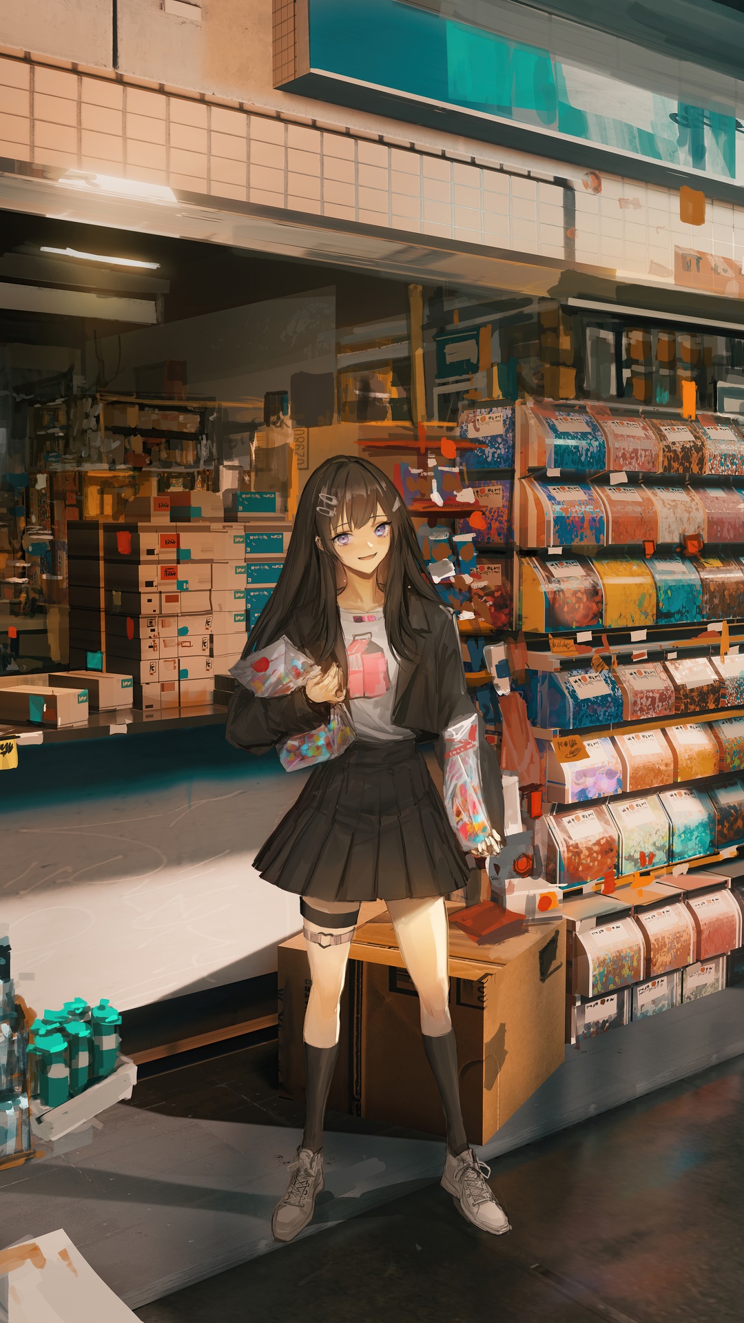 Anime girl in a convenience store HD Phone Wallpaper