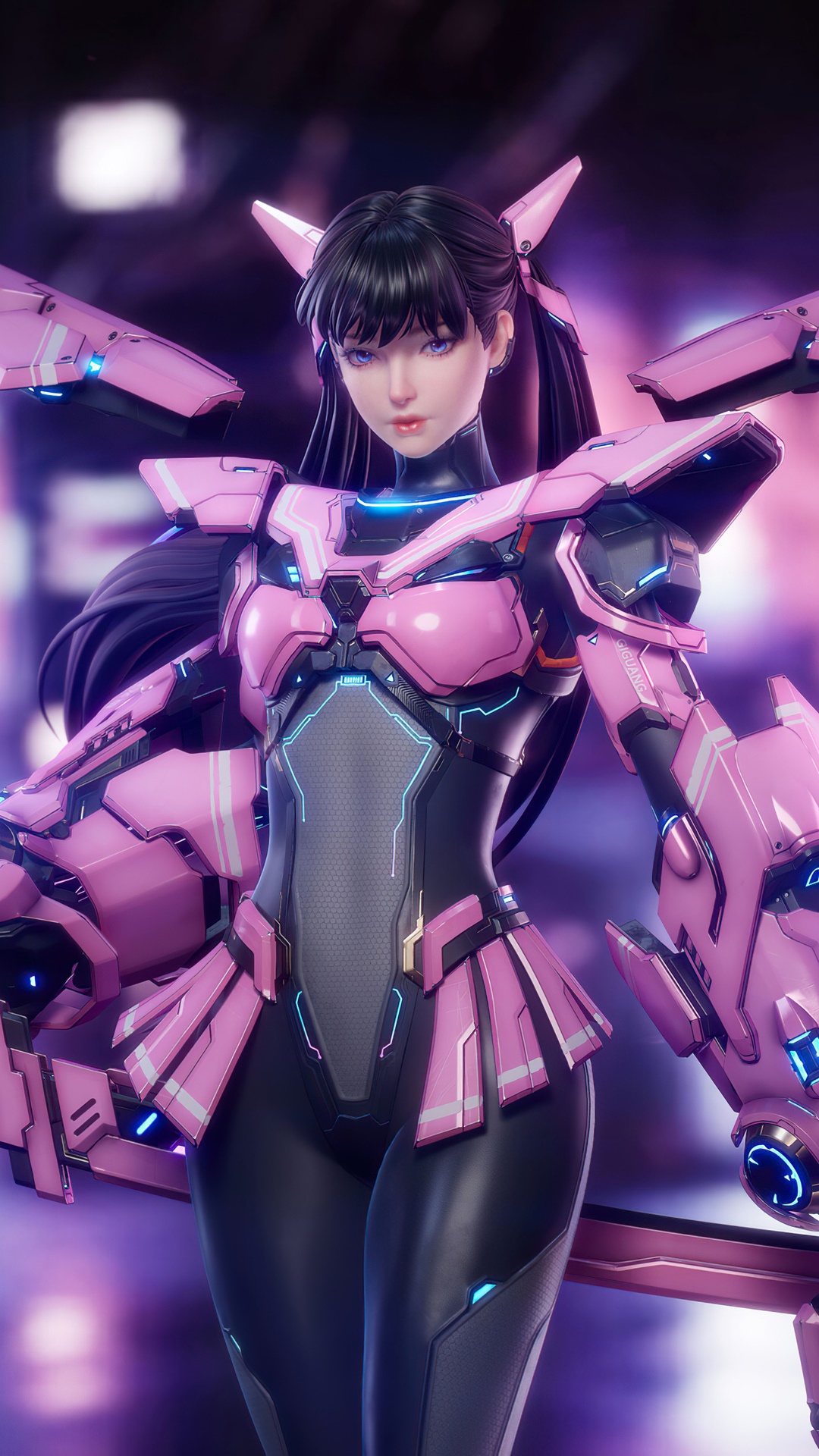 Cyberpunk D.Va in pink mech armor HD Phone Wallpaper