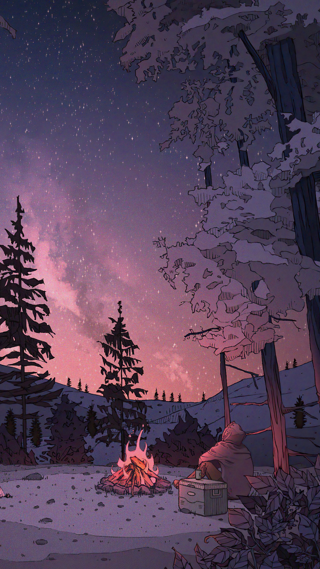 Person camping under a starry night sky HD Phone Wallpaper