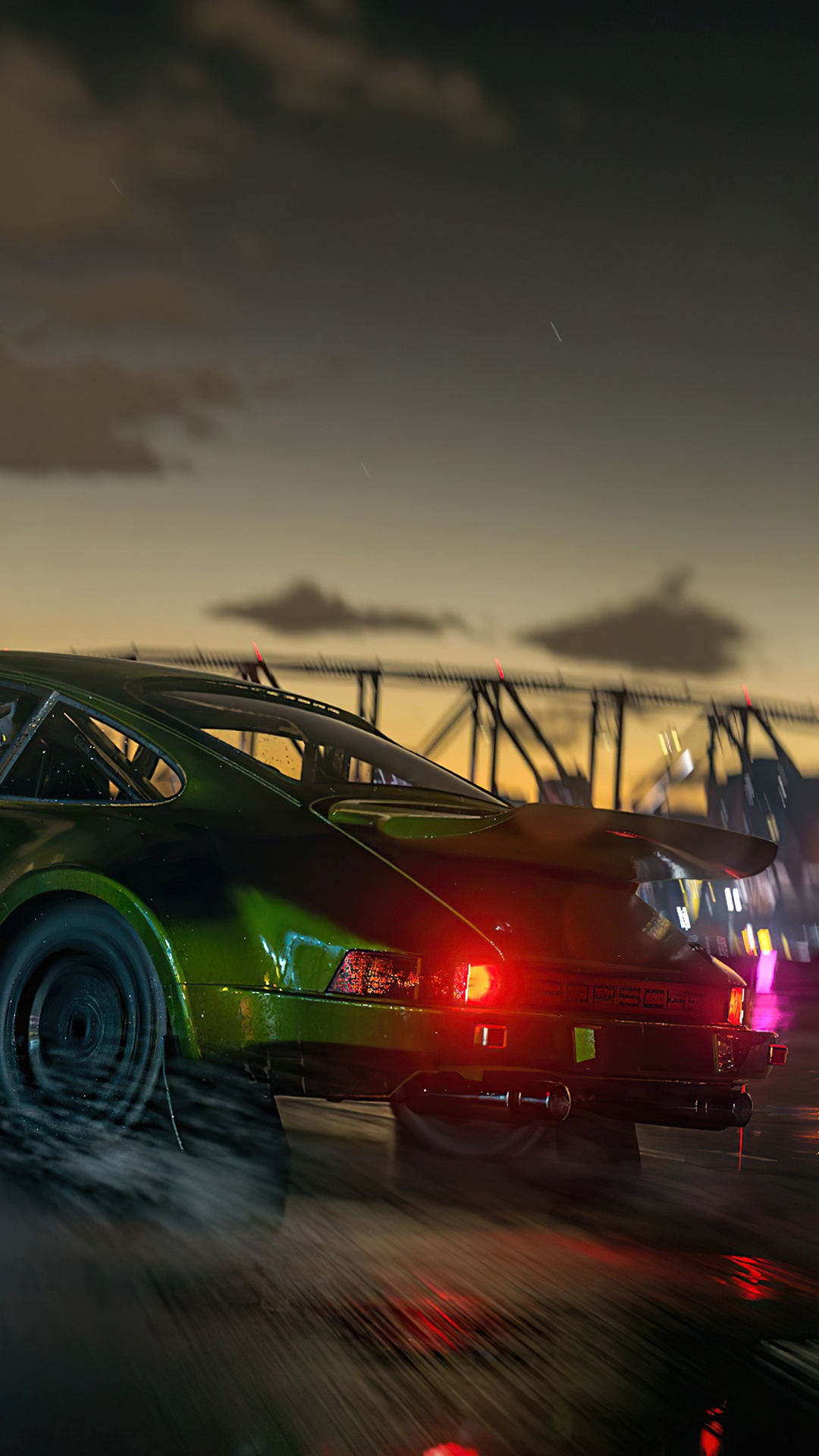 Dirt 5 Porsche driving on wet road at night HD Phone Wallpaper