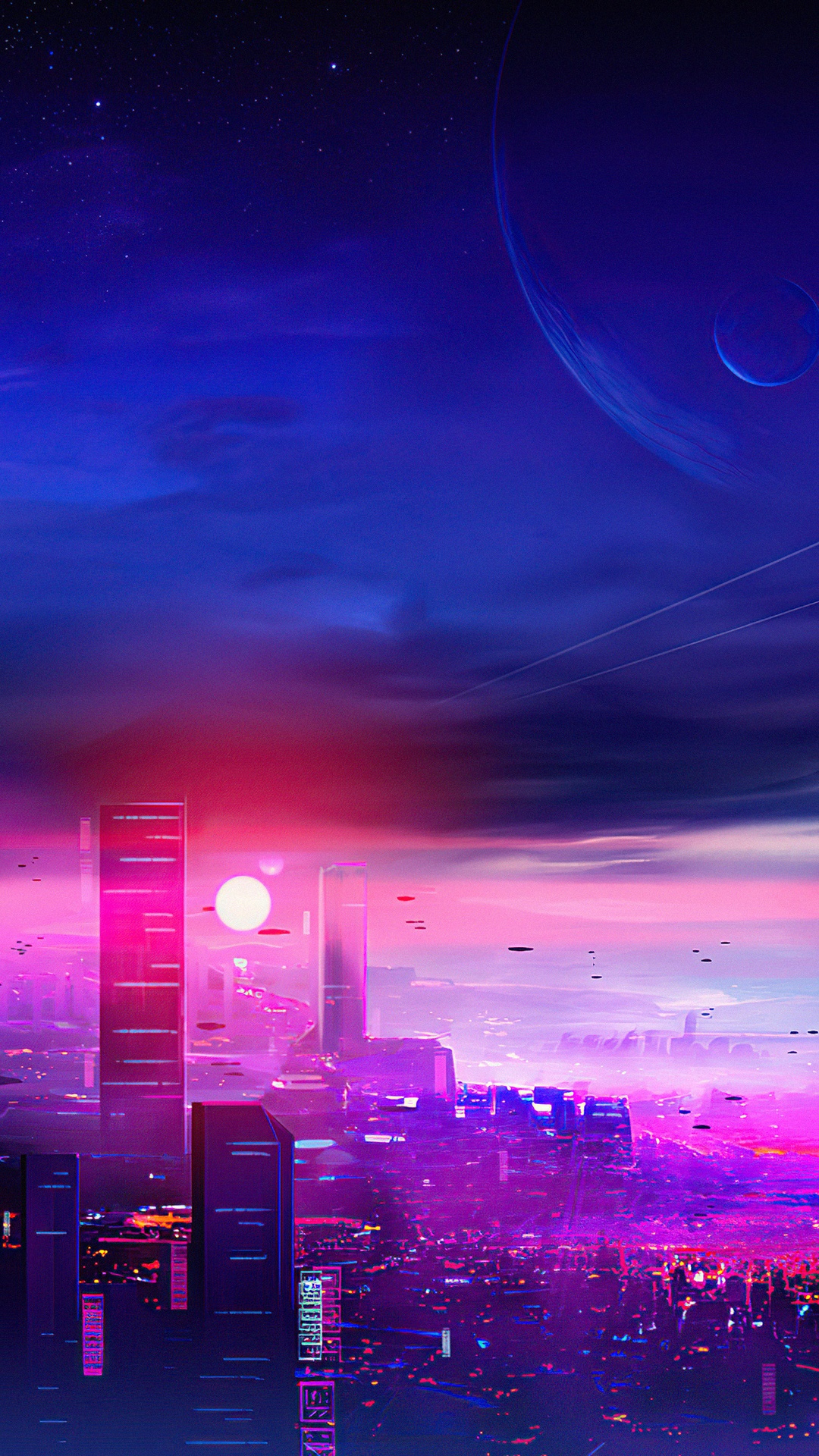 Digital Art of a Futuristic Cityscape at Dusk HD Phone Wallpaper