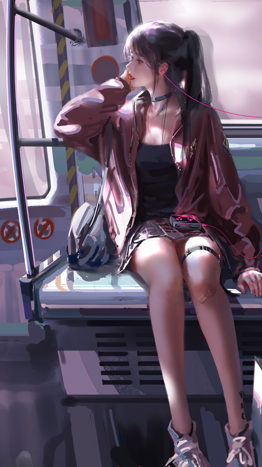 Girl listening to music on a train HD Phone Wallpaper