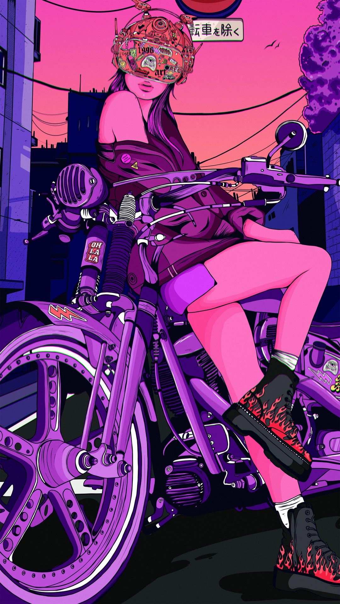 Woman with futuristic helmet on a motorcycle HD Phone Wallpaper