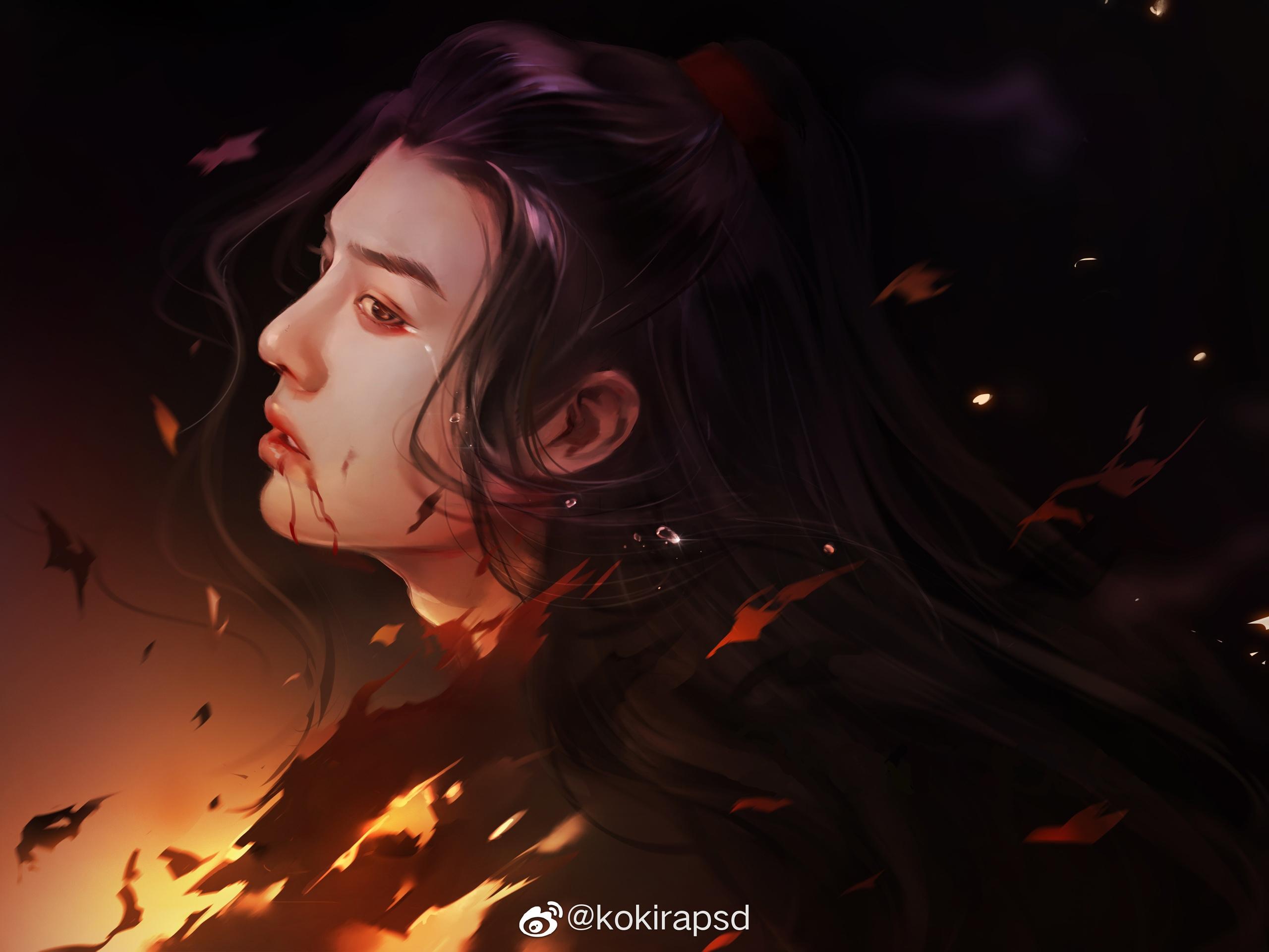 Wei Wuxian from The Untamed in flames HD Wallpaper