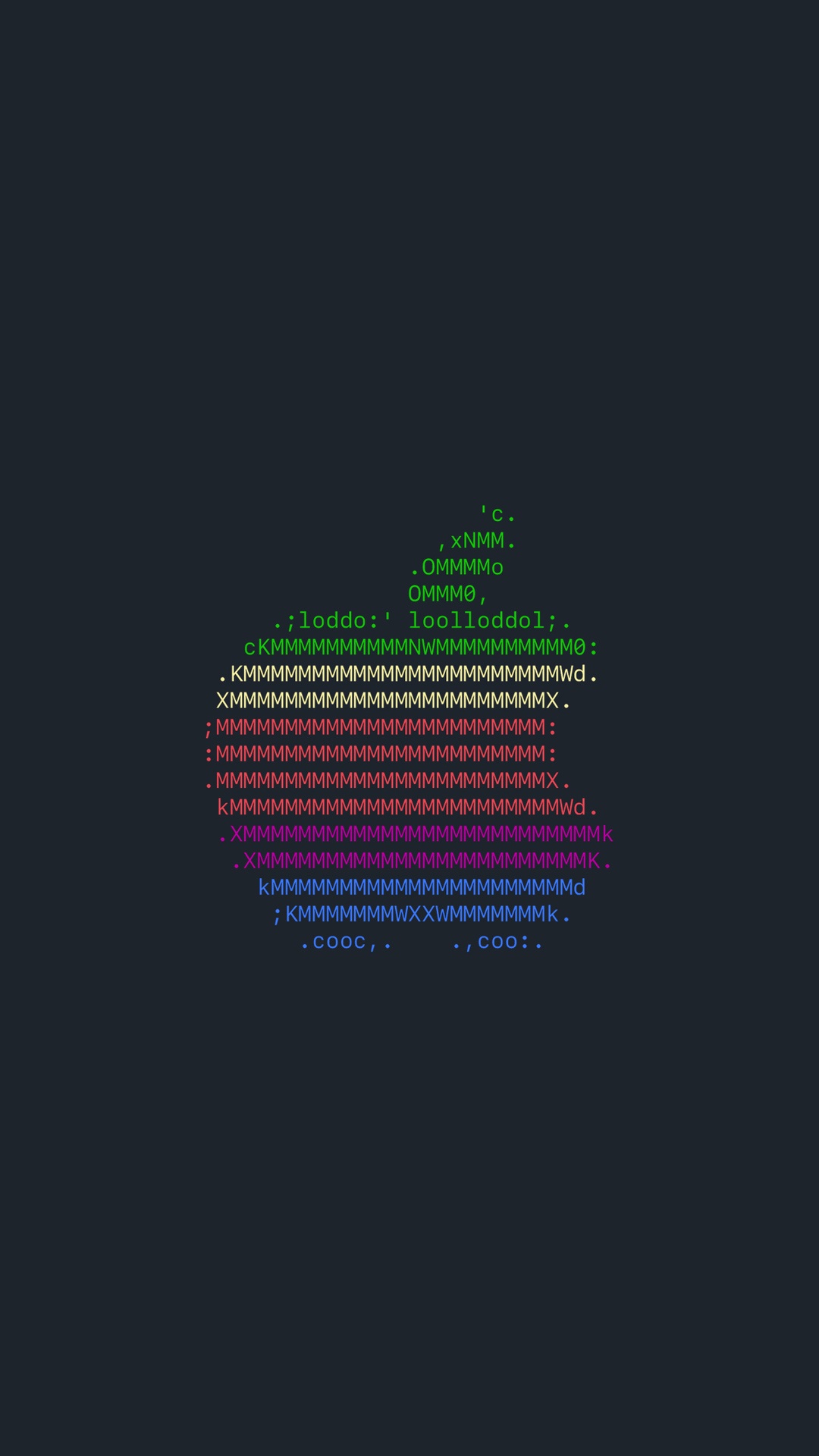 Apple logo made of text on a dark background HD Phone Wallpaper