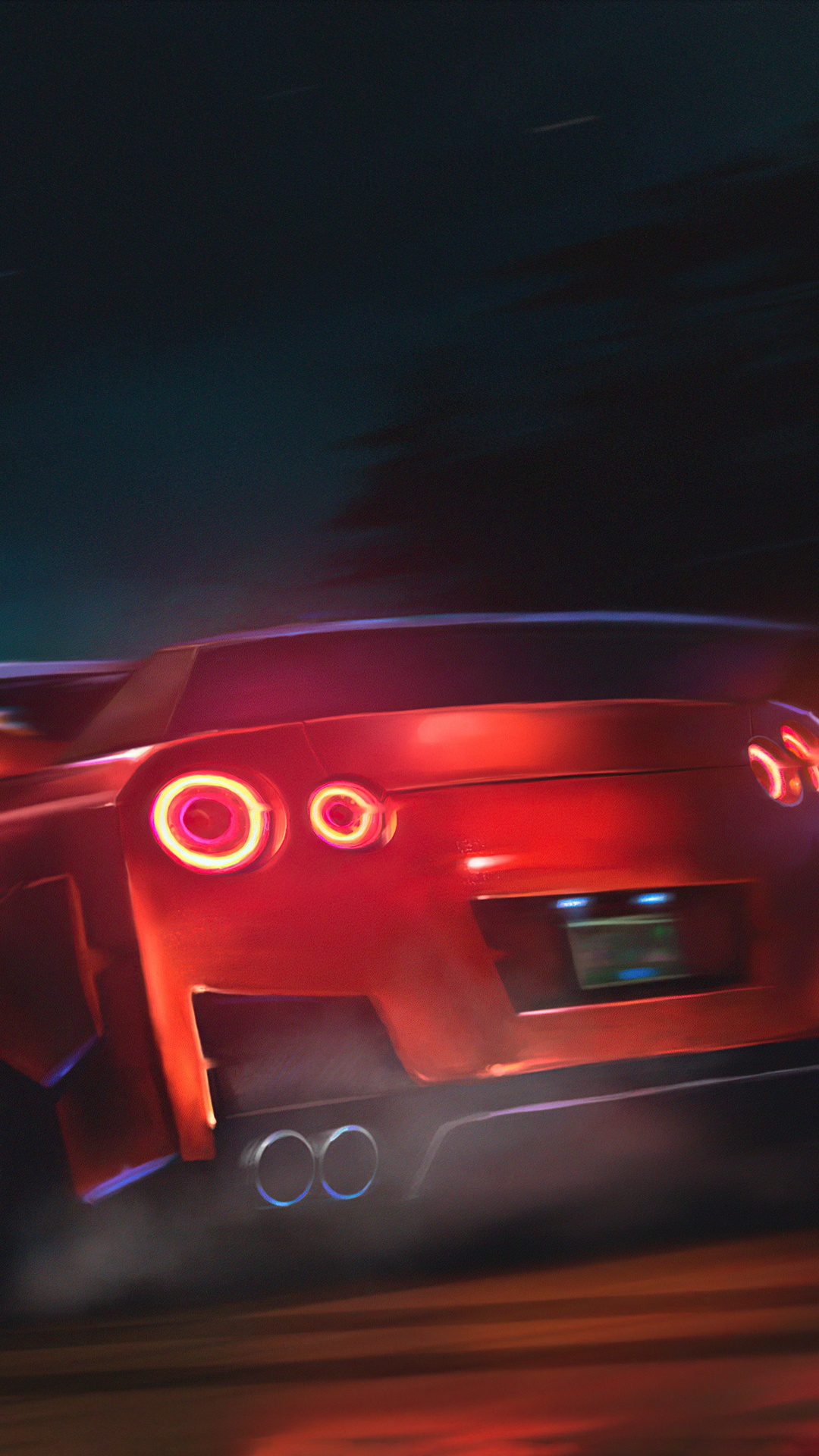 Red sports car with glowing taillights at night HD Phone Wallpaper