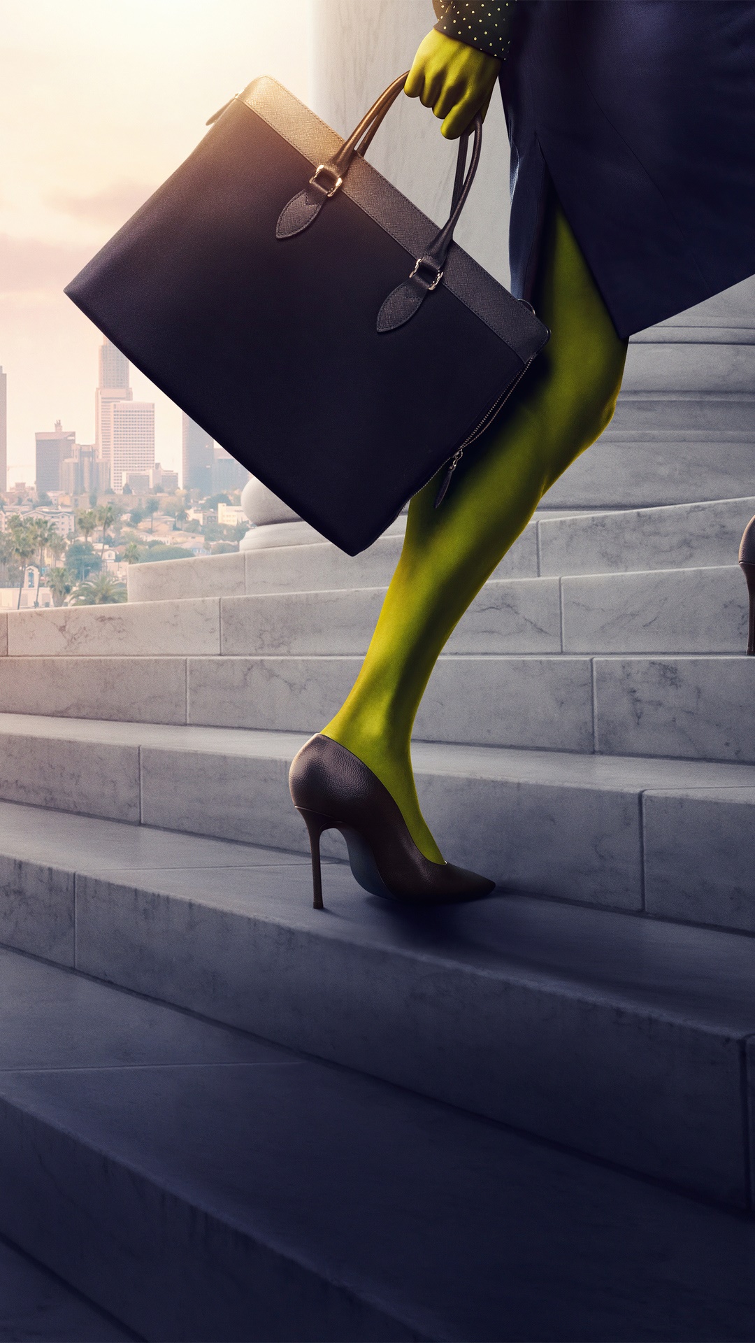 She-Hulk carrying a briefcase up stairs HD Phone Wallpaper
