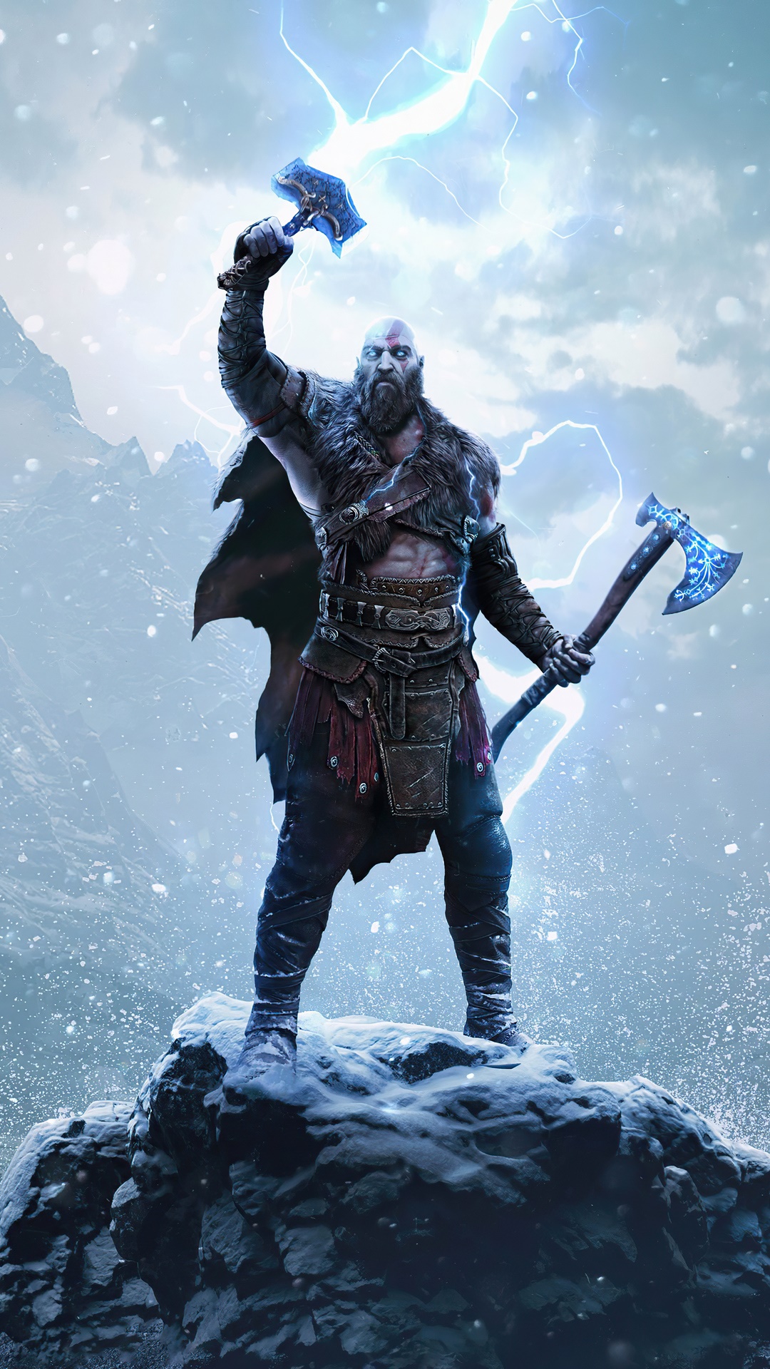 Kratos holding Mjolnir and Leviathan Axe in God of War HD Phone Wallpaper