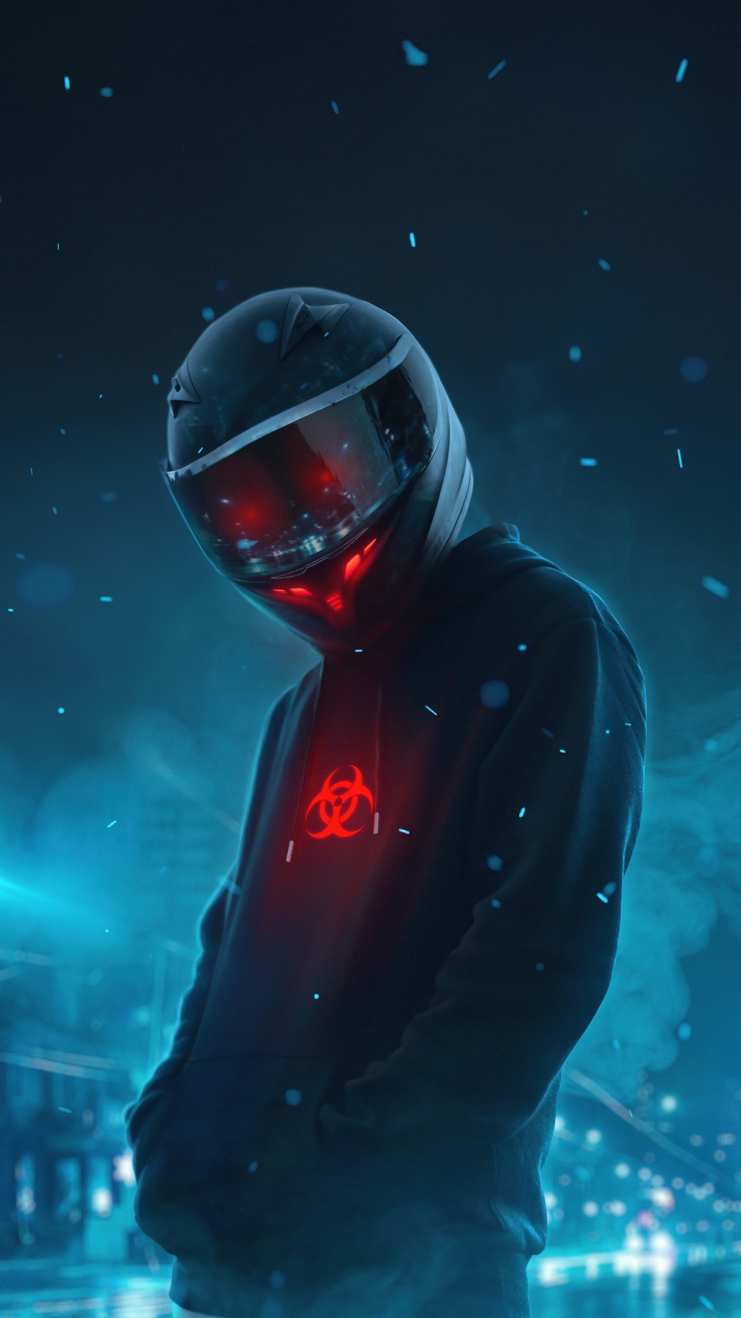 Man in helmet with biohazard symbol HD Phone Wallpaper