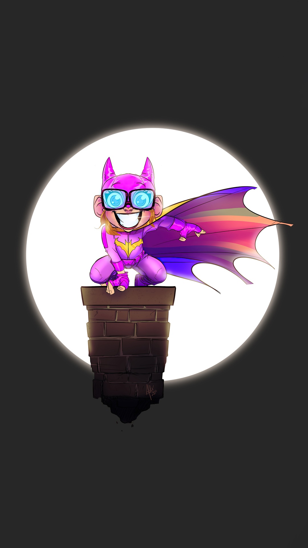 Batgirl on a Chimney in Front of the Moon 4K HD Phone Wallpaper