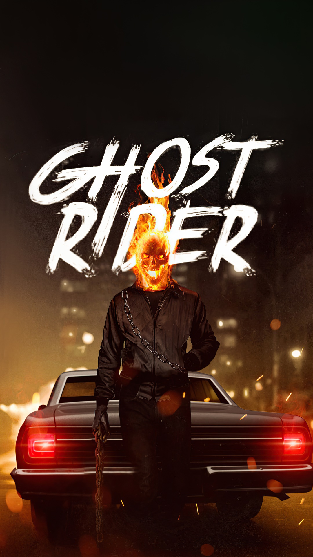 Ghost Rider and Car 4K HD Phone Wallpaper