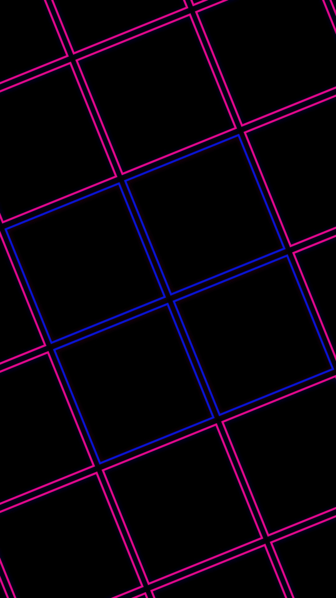 Minimalist digital art with blue and pink grid on black HD Phone Wallpaper