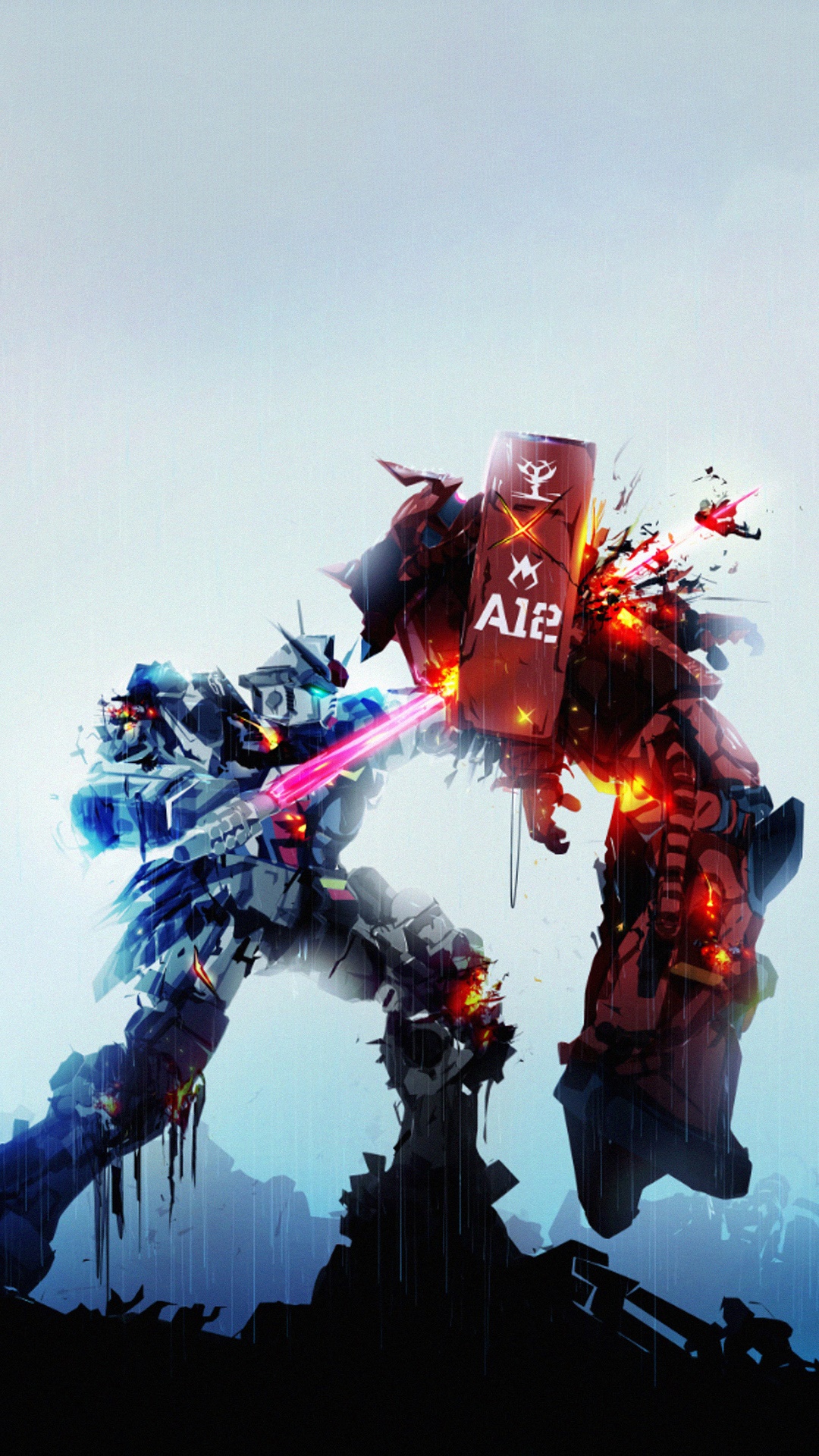 Gundam battle with pink beam saber HD Phone Wallpaper