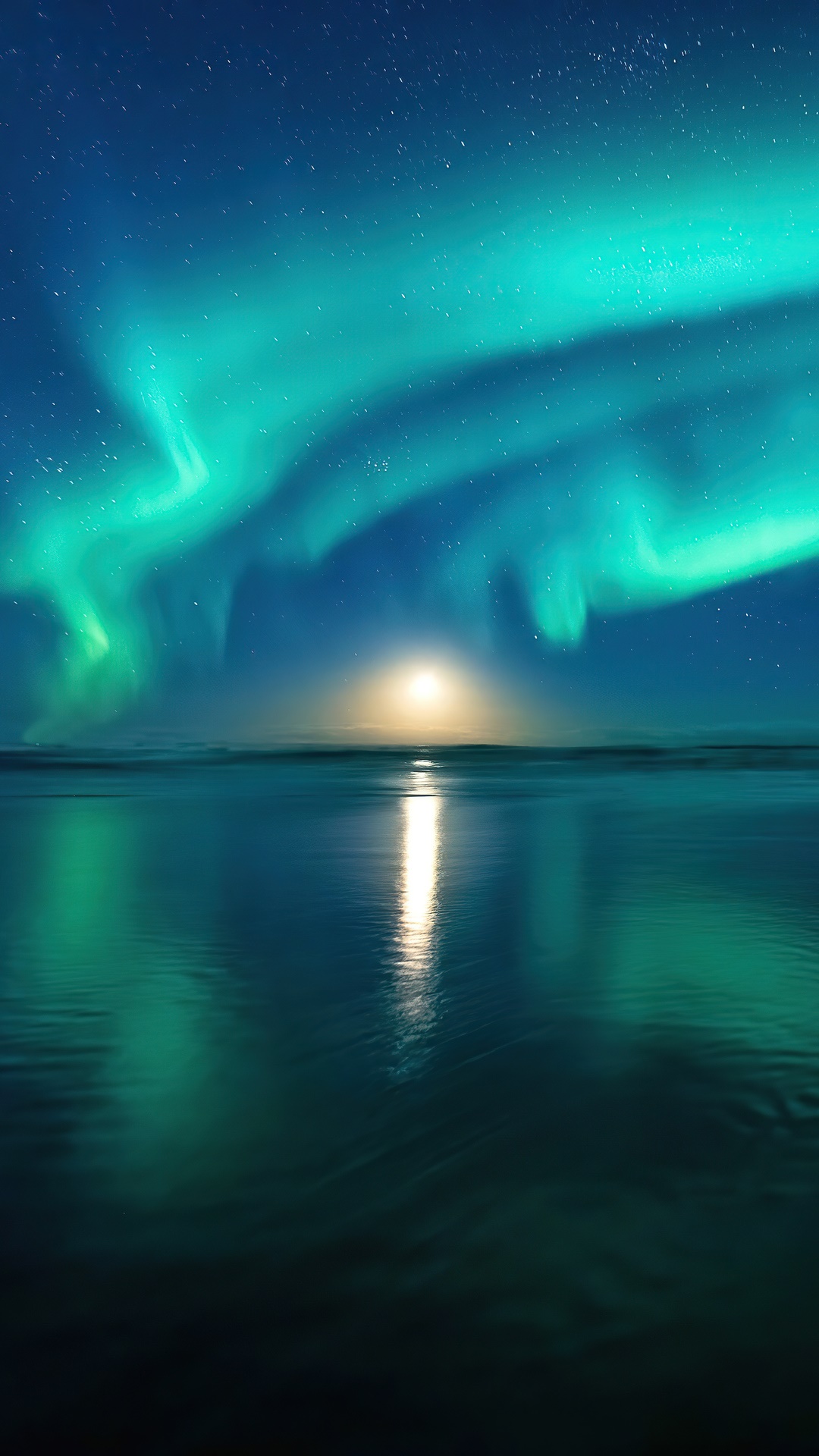 Aurora Borealis over ocean at night HD Phone Wallpaper