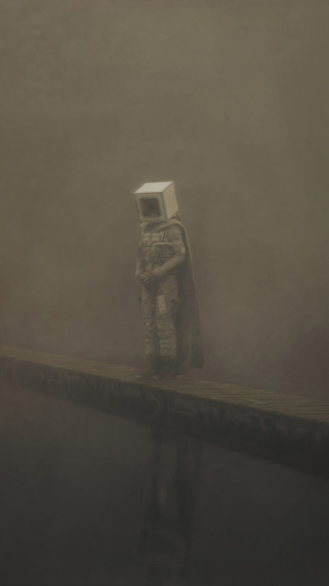 Artwork of a figure with a TV head HD Phone Wallpaper