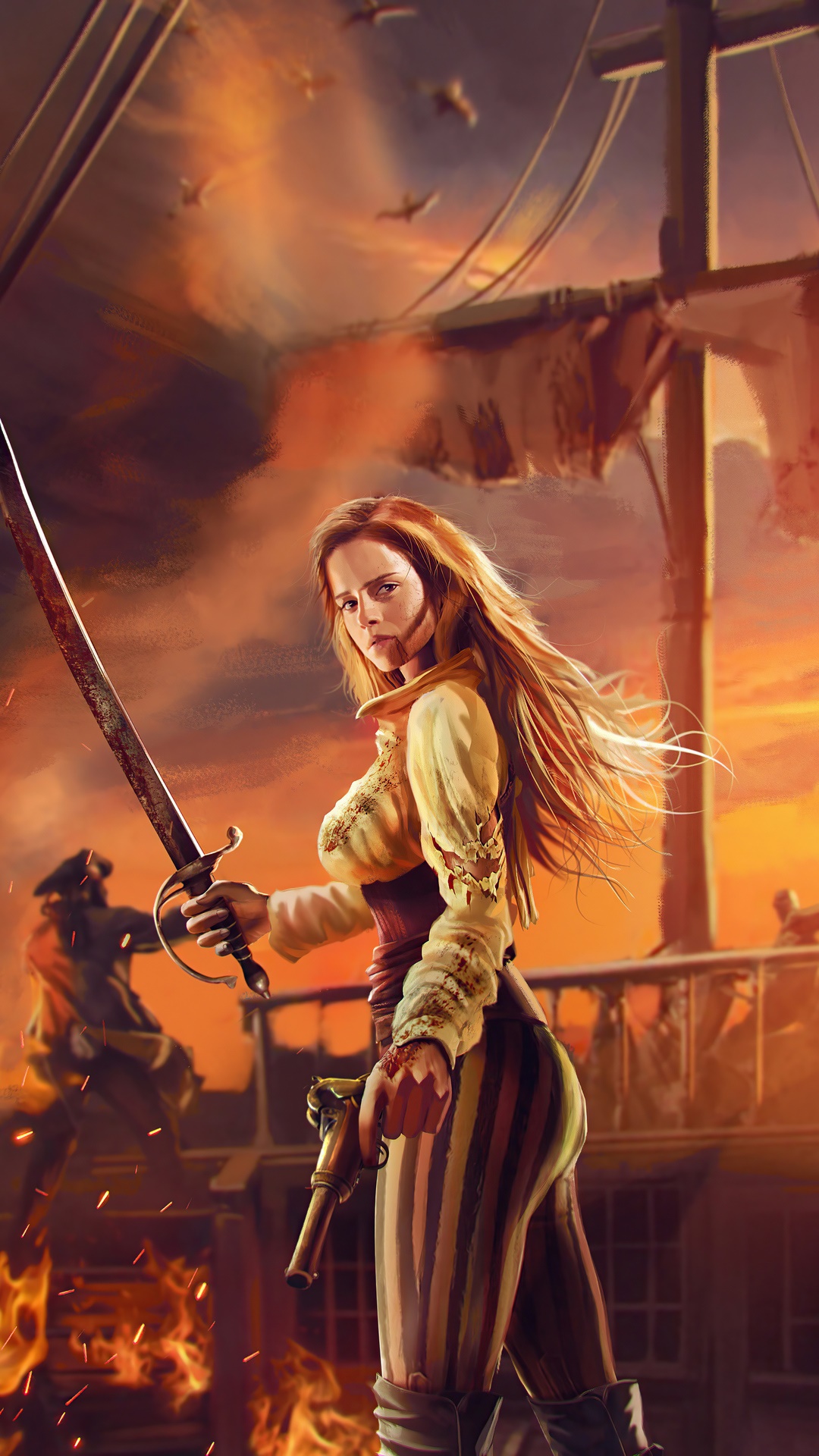 Pirates of the Caribbean artwork of a female pirate HD Phone Wallpaper
