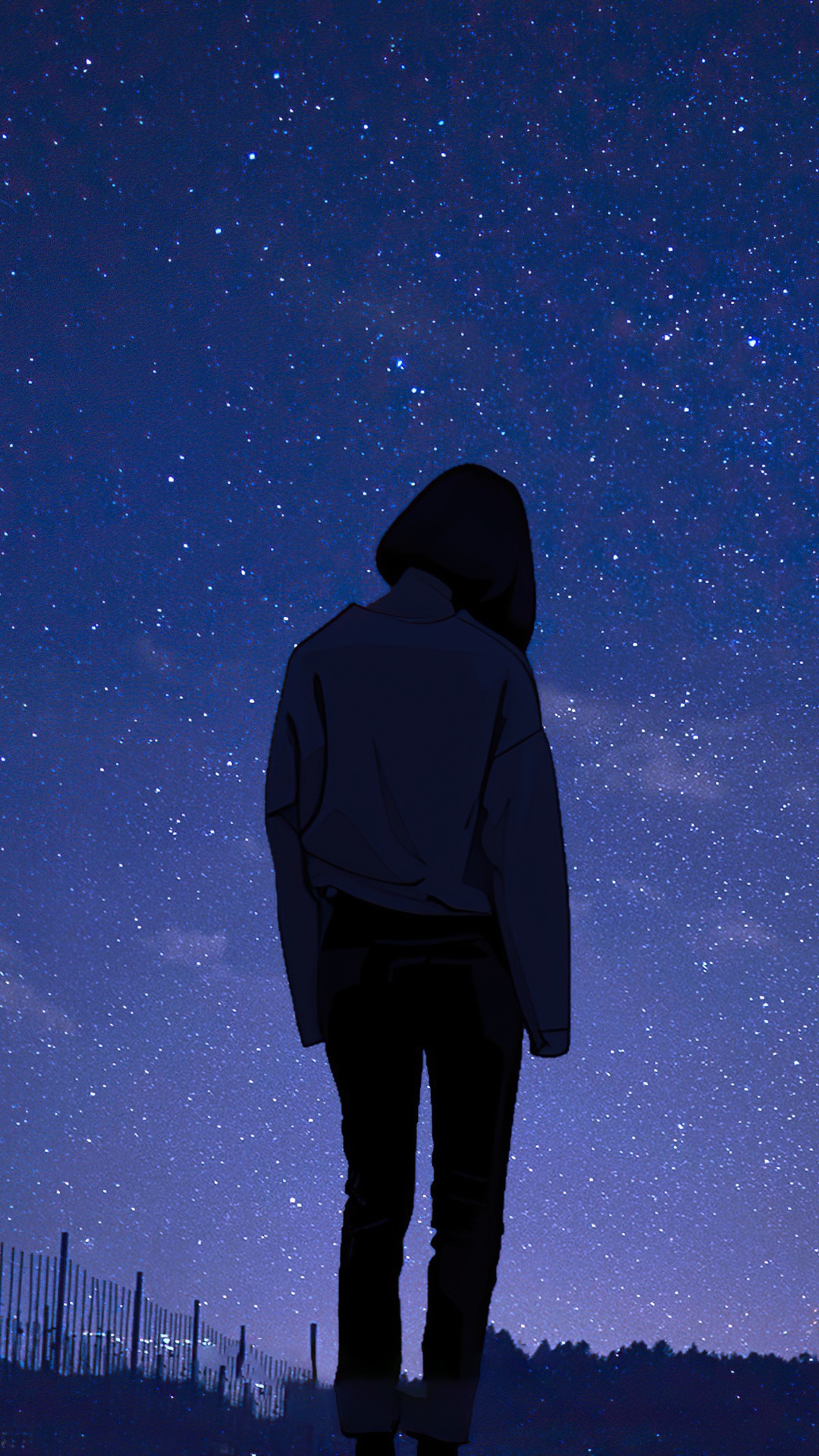 Anime girl looking at the starry sky HD Phone Wallpaper