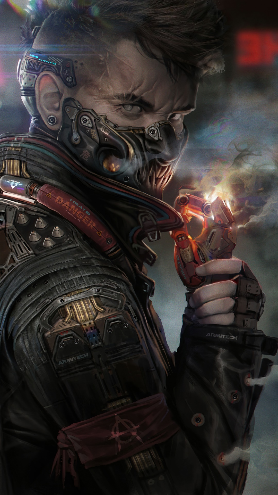 Cyberpunk character with a futuristic weapon HD Phone Wallpaper
