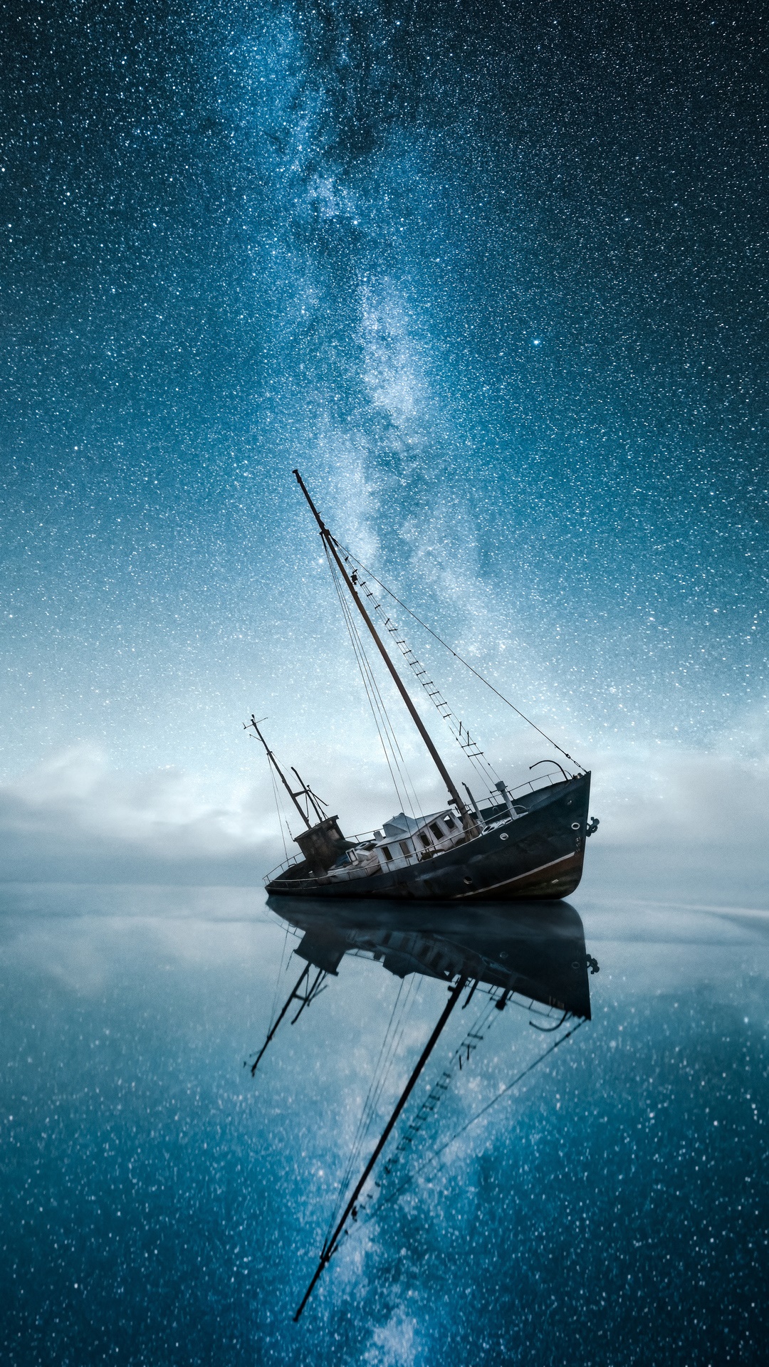Shipwreck under the Milky Way HD Phone Wallpaper