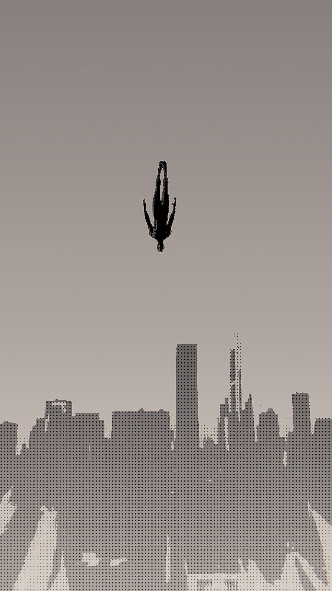 Spider-Man falling over a city skyline HD Phone Wallpaper