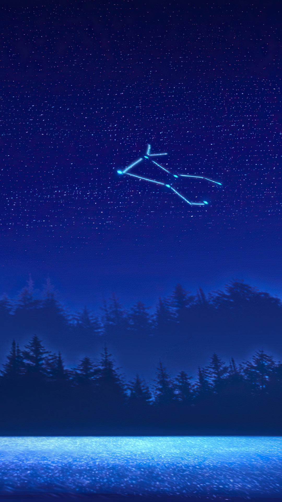 Constellation over a forest and water HD Phone Wallpaper