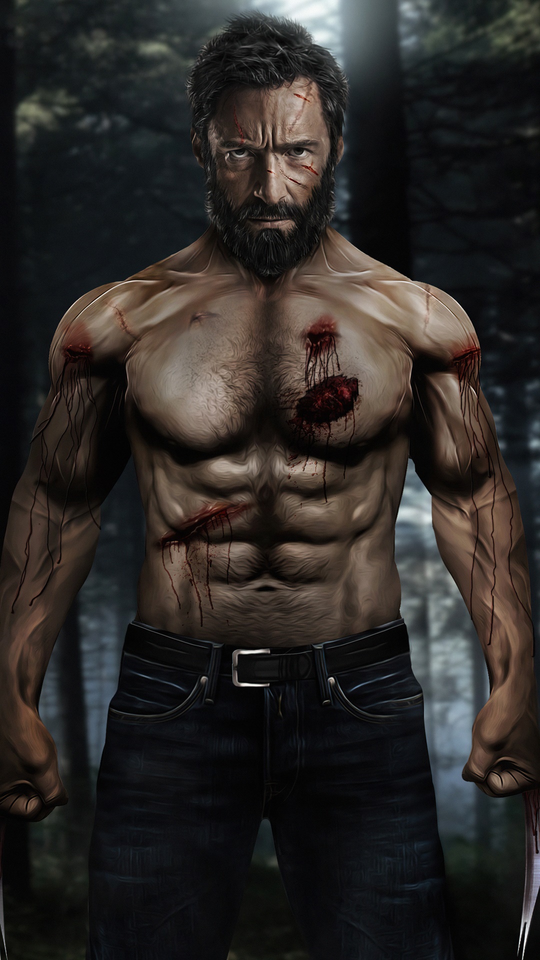 Logan with Wounds in Forest HD Phone Wallpaper