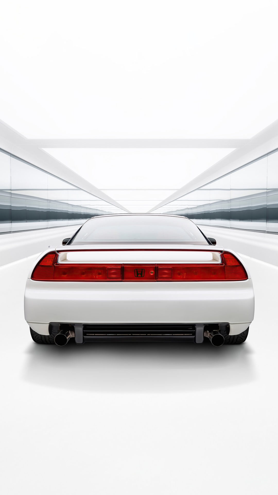 White Honda NSX rear view in a futuristic tunnel HD Phone Wallpaper