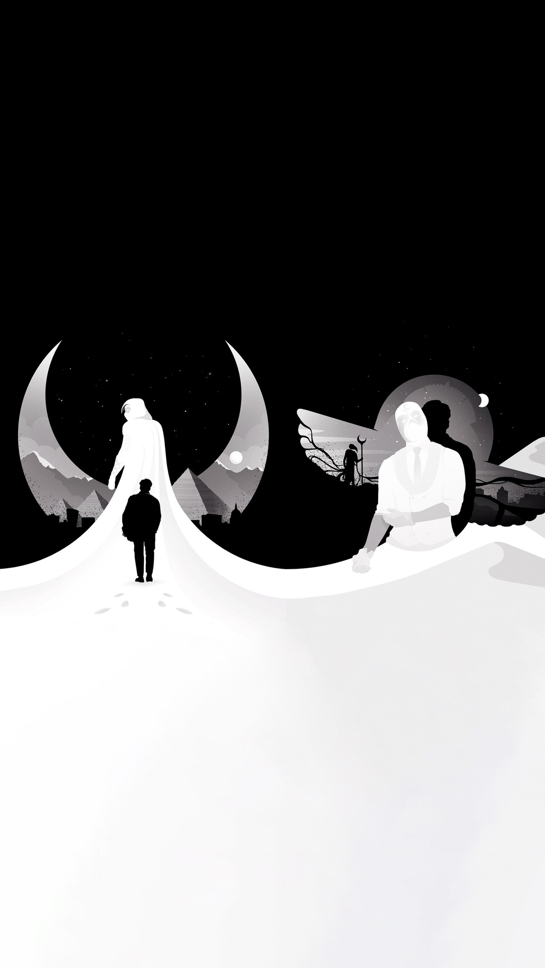Moon Knight Characters in a Stylized Landscape HD Phone Wallpaper
