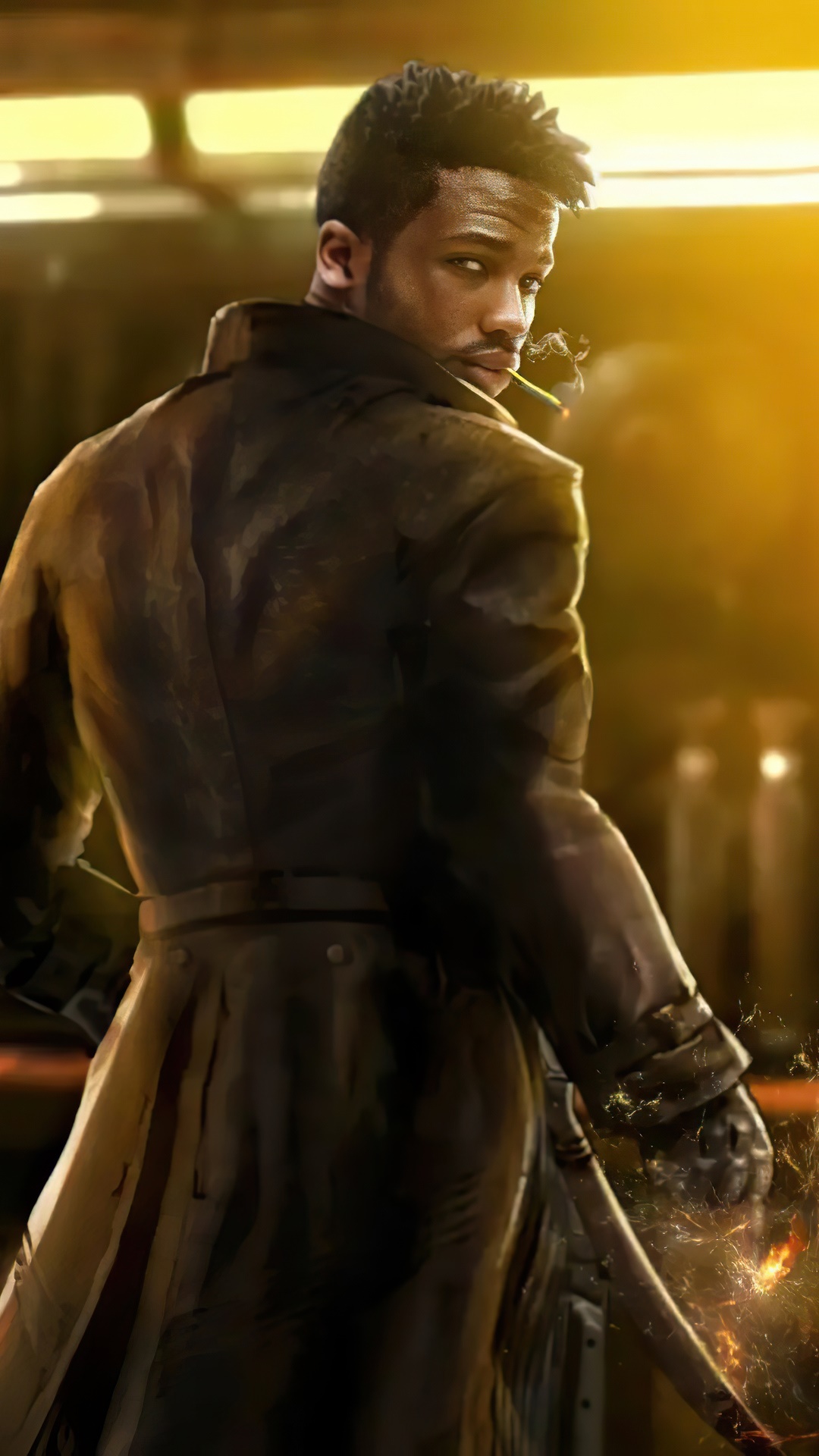 John Constantine smoking and holding a sword HD Phone Wallpaper