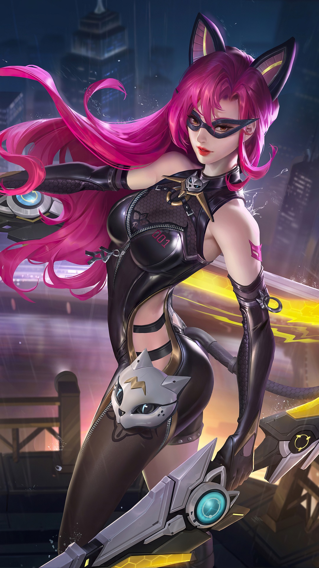 Honor of Kings character with pink hair and cat ears HD Phone Wallpaper