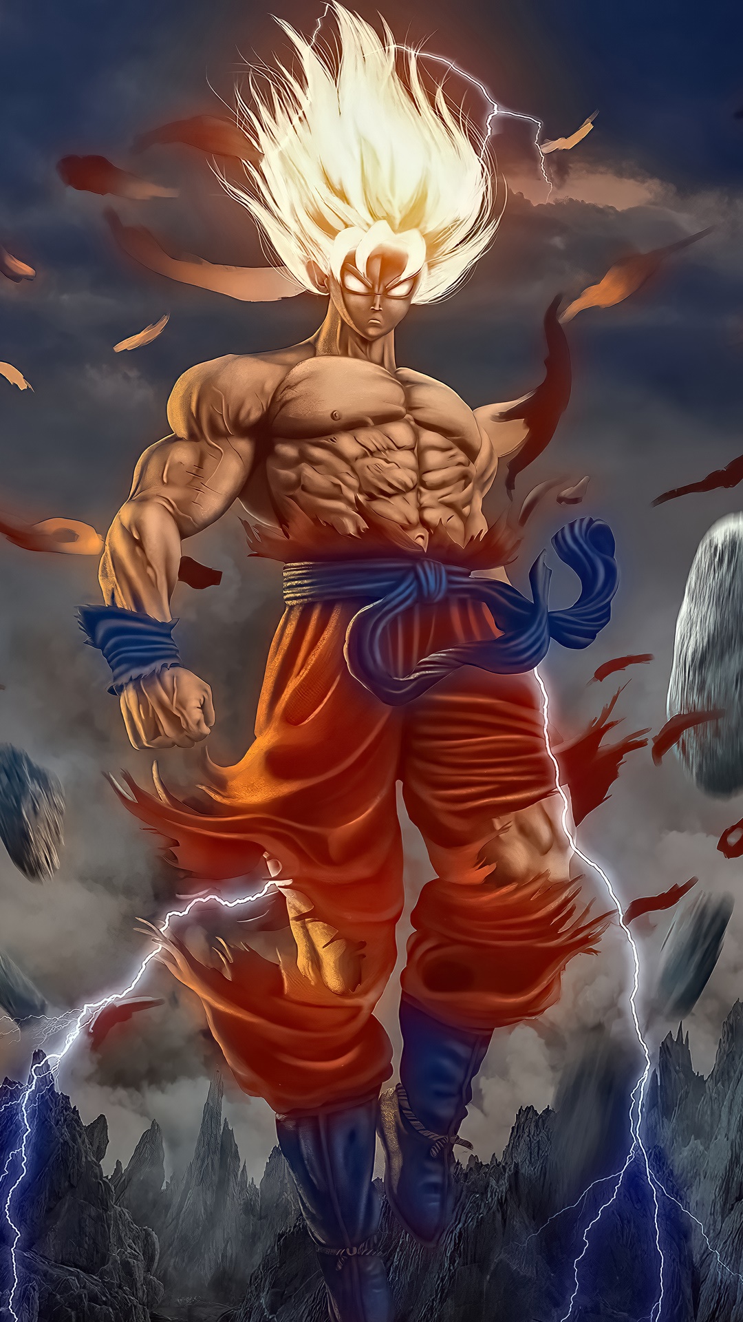 Goku in Super Saiyan form with lightning HD Phone Wallpaper
