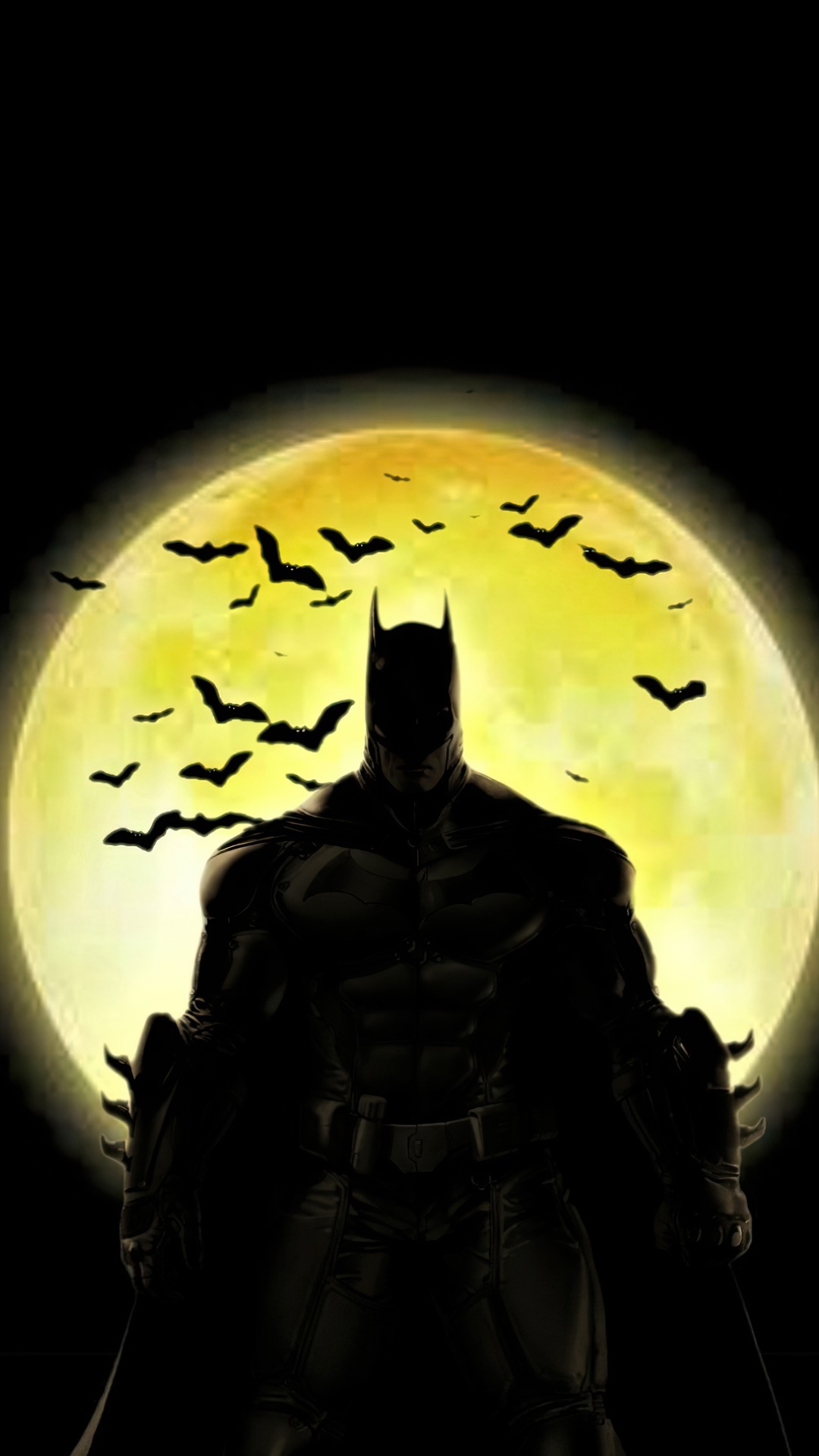Batman in front of a full moon with bats HD Phone Wallpaper