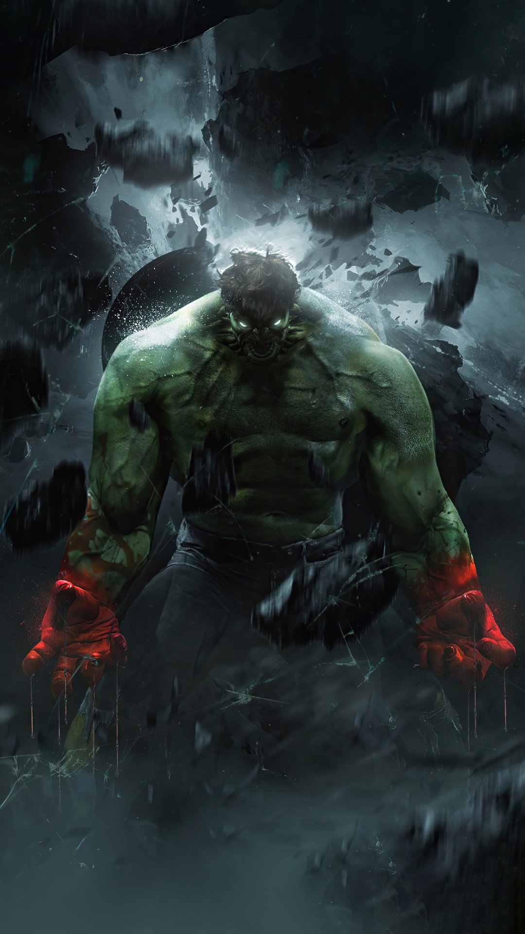 The Hulk with glowing eyes and bloody hands HD Phone Wallpaper