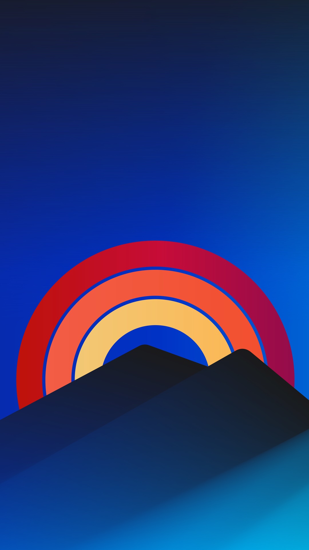 Retrowave artwork with mountains and rainbow HD Phone Wallpaper