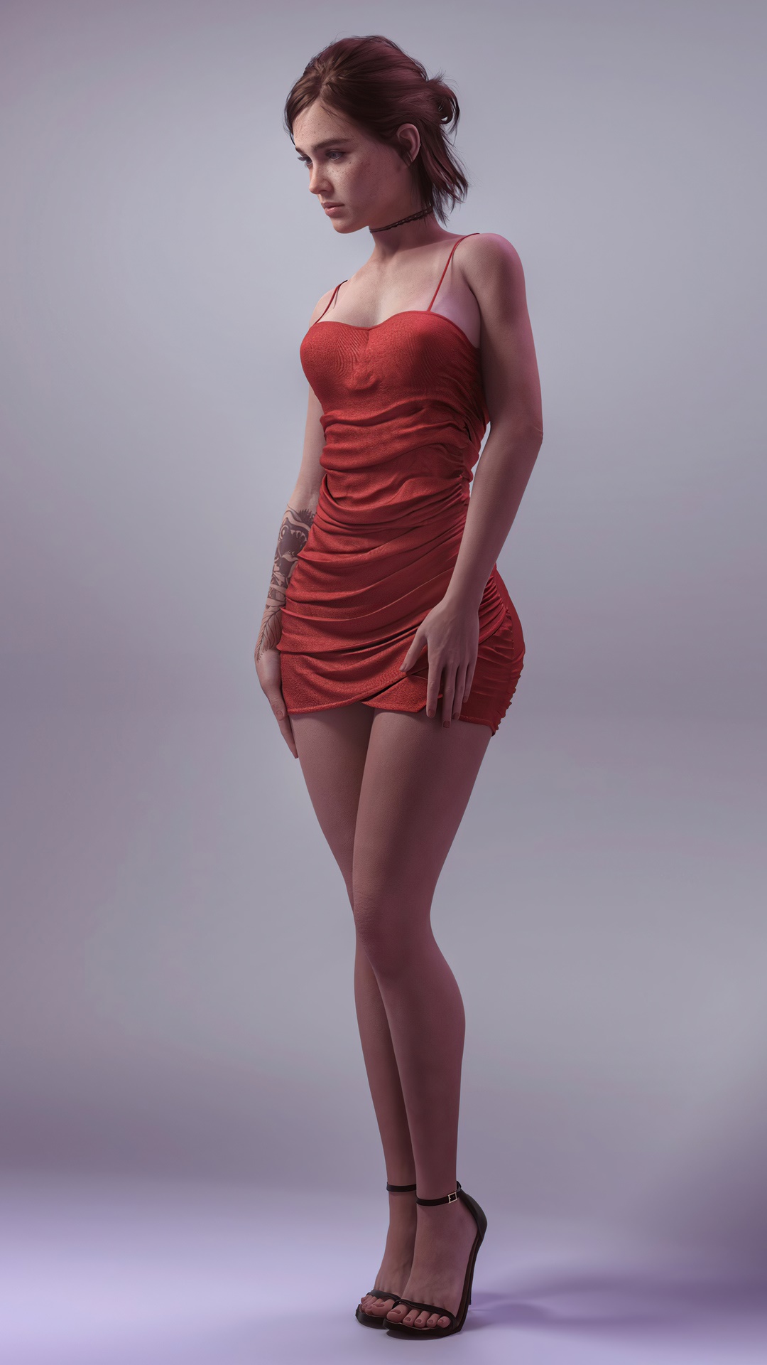 Ellie from The Last of Us Part II in a red dress HD Phone Wallpaper