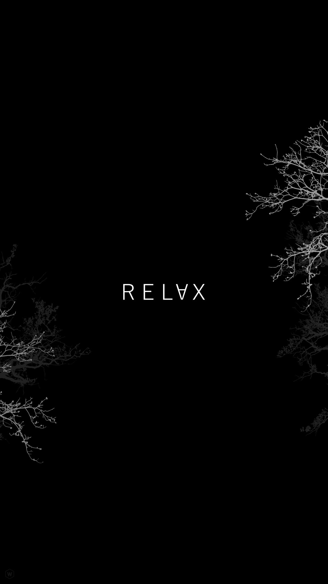 RELAX typography with bare tree branches HD Phone Wallpaper