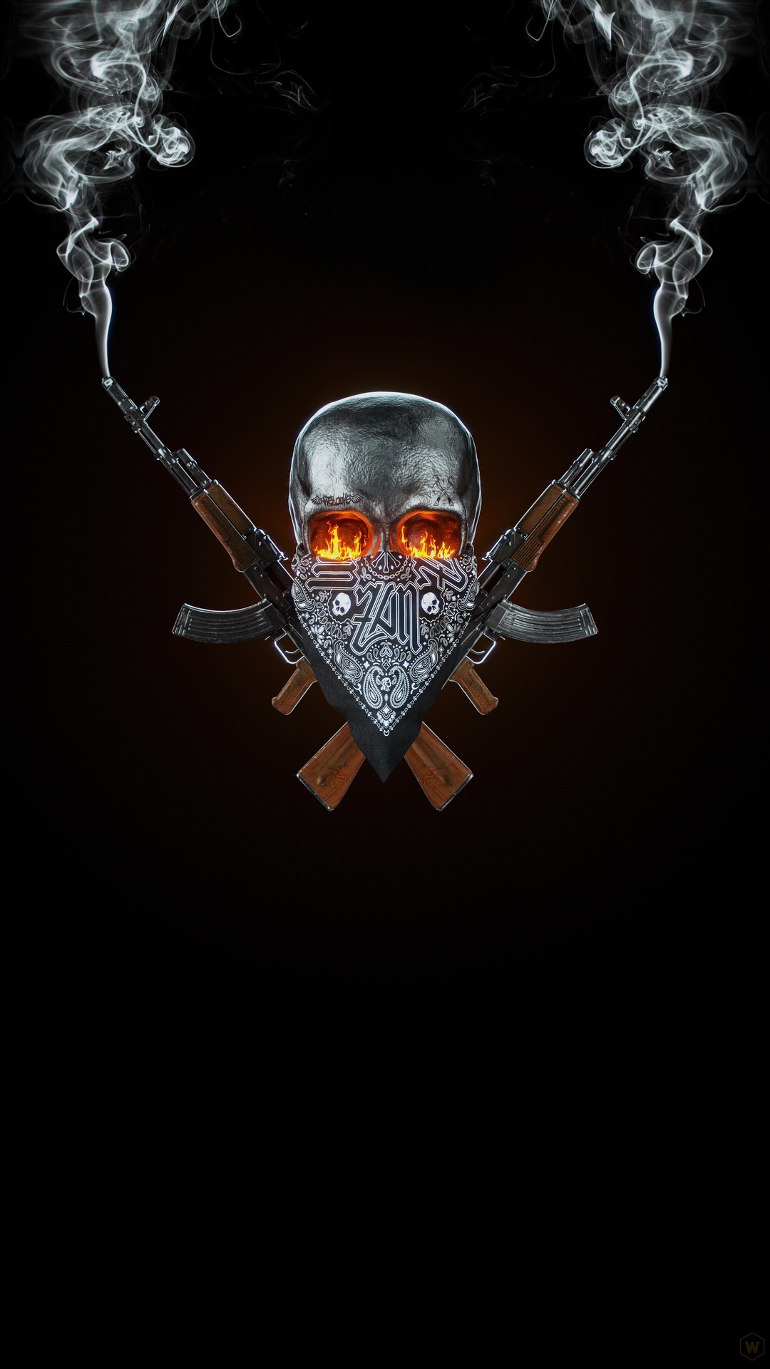 Skull with AK-47s and bandana HD Phone Wallpaper