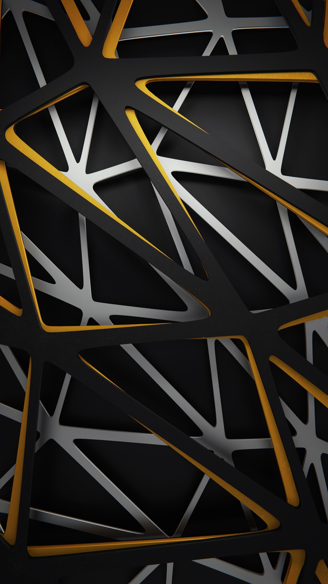 Abstract geometric pattern with black, gold, and silver lines HD Phone Wallpaper