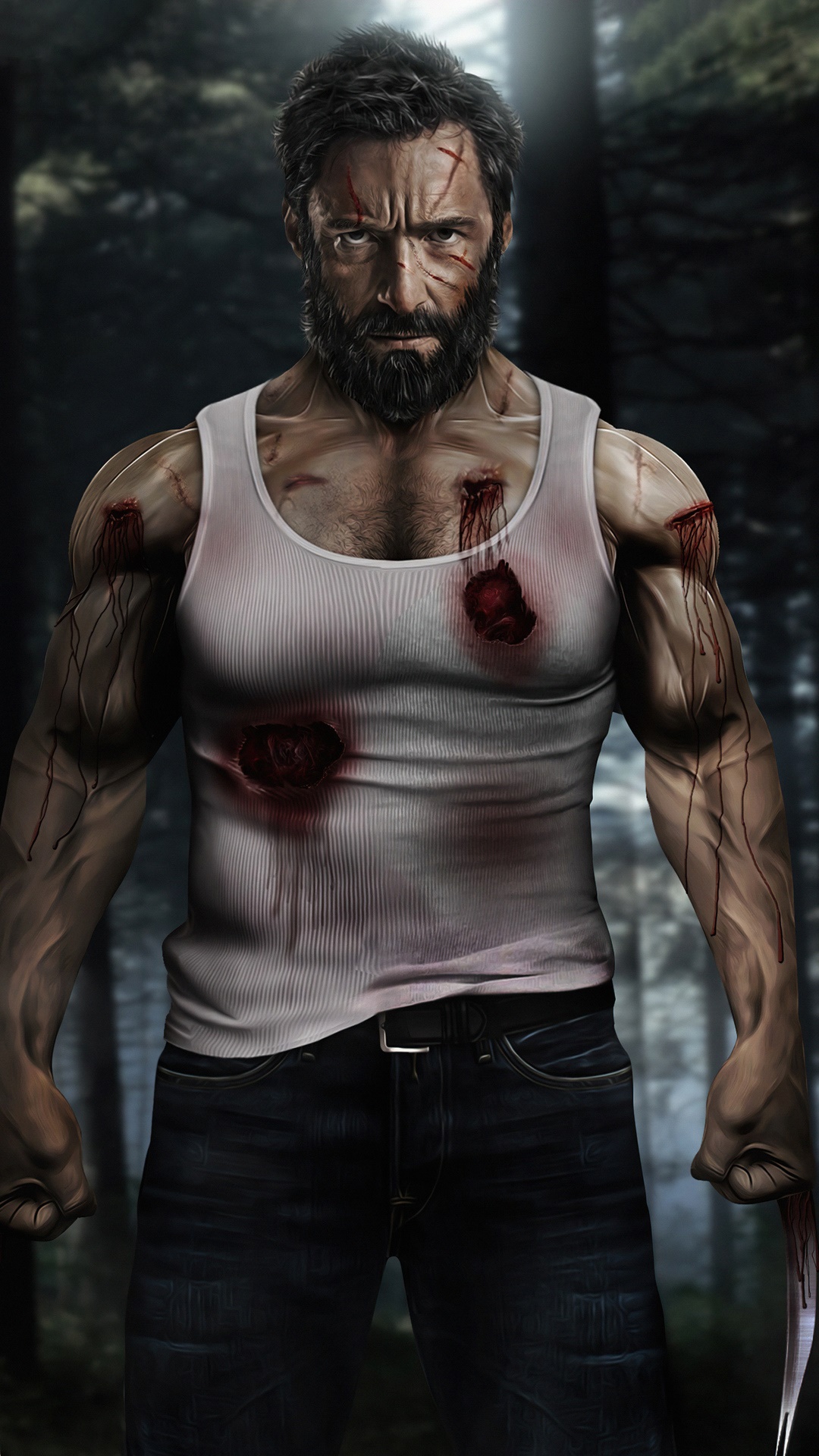 Logan with Wounds in Tank Top HD Phone Wallpaper