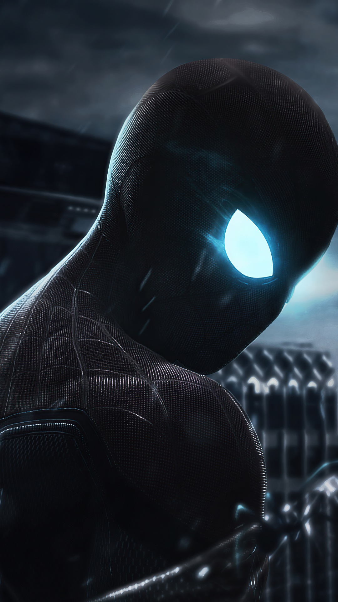 Spider-Man in Black Suit with Blue Eyes HD Phone Wallpaper